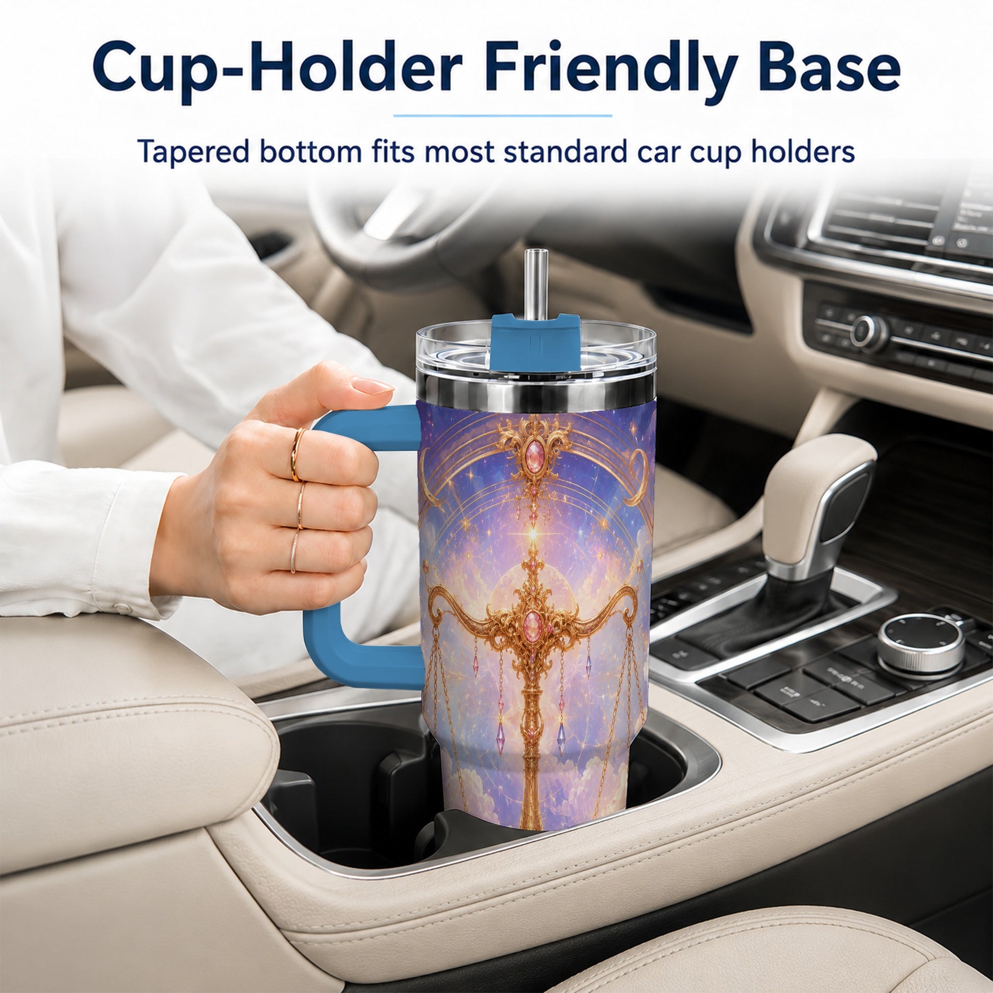 #pl[40oz|Blue] Libra Zodiac 40oz Tumbler with Handle, Celestial Floral Scales