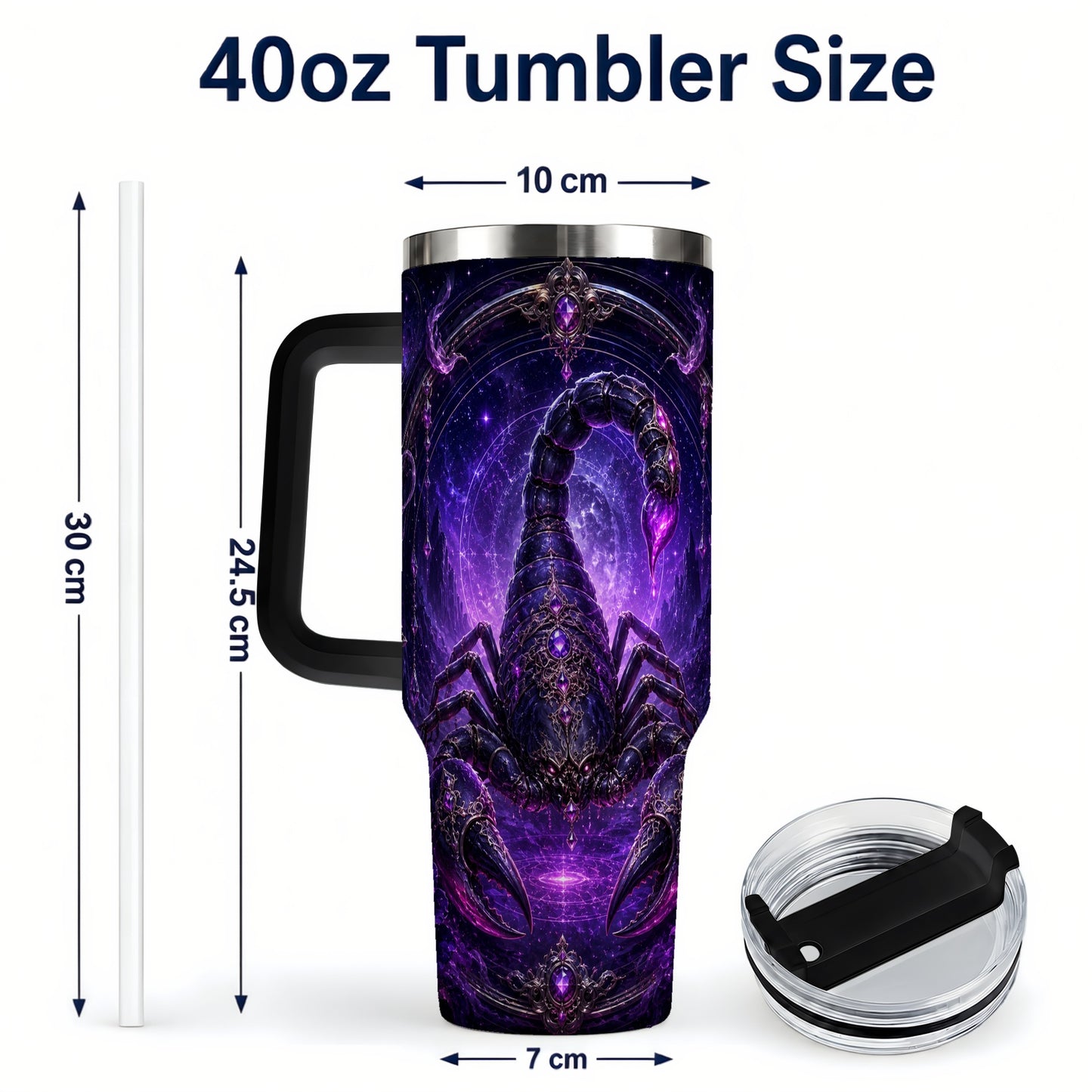 #pl[40oz|Black] Scorpio Zodiac 40oz Tumbler with Handle, Purple Celestial Scorpion