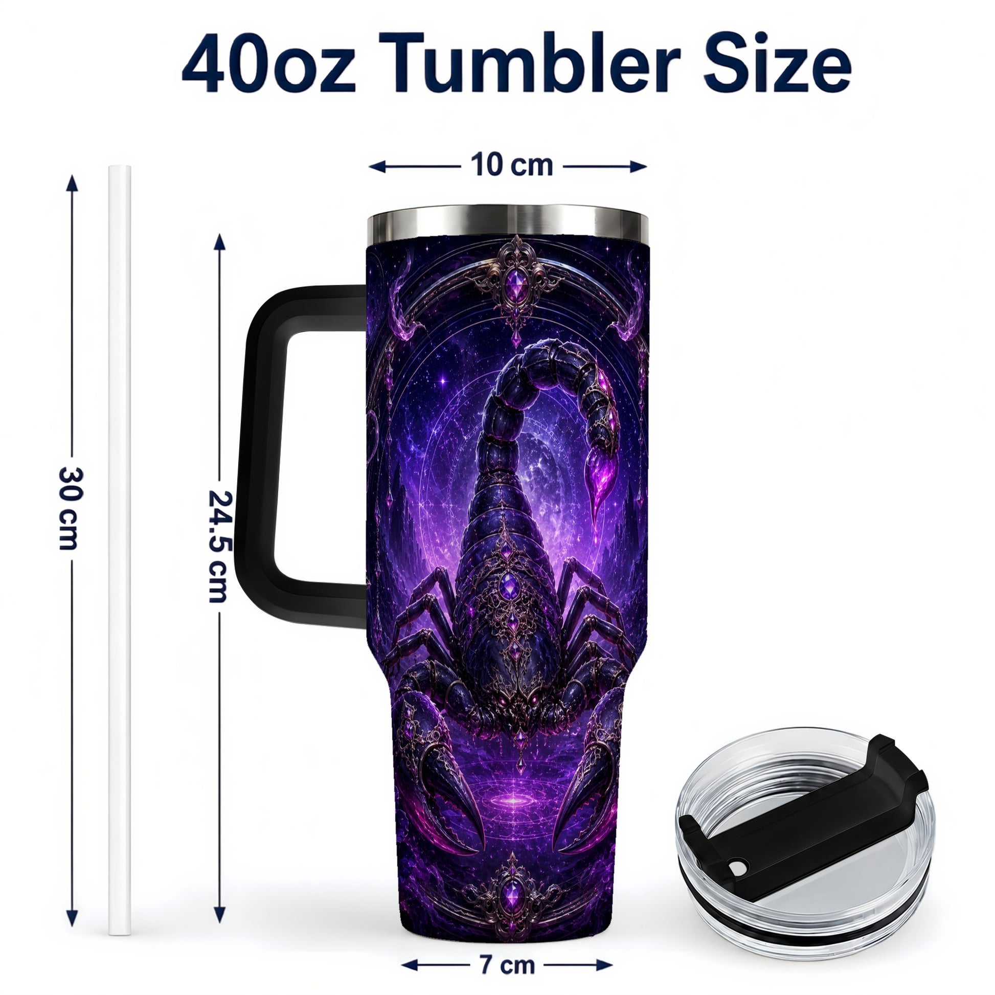 #pl[40oz|Black] Scorpio Zodiac 40oz Tumbler with Handle, Purple Celestial Scorpion