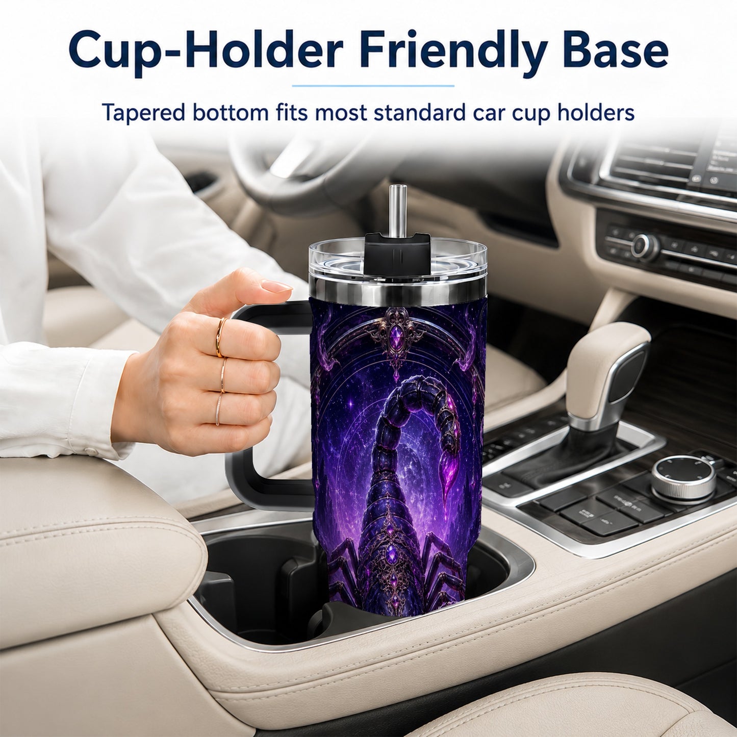 #pl[40oz|Black] Scorpio Zodiac 40oz Tumbler with Handle, Purple Celestial Scorpion