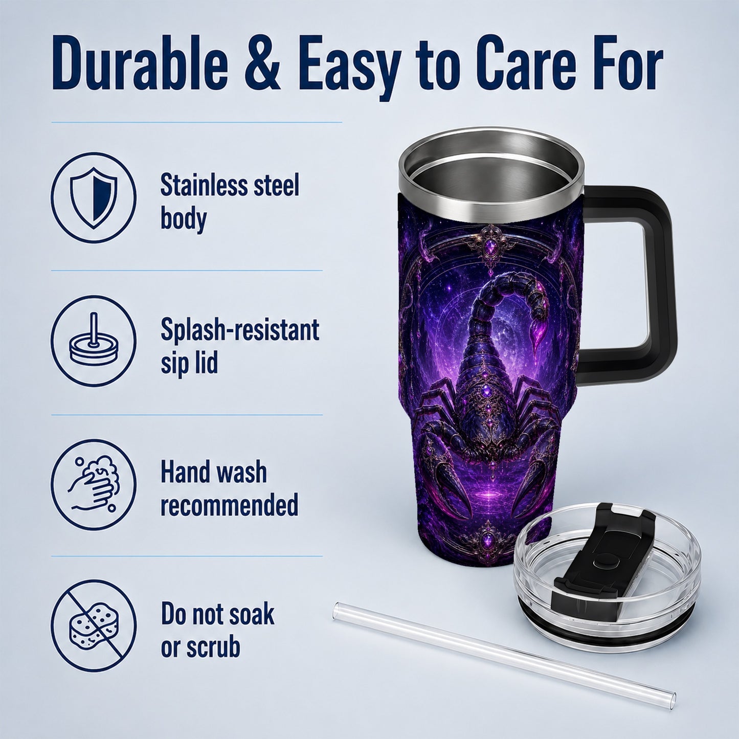 #pl[40oz|Black] Scorpio Zodiac 40oz Tumbler with Handle, Purple Celestial Scorpion