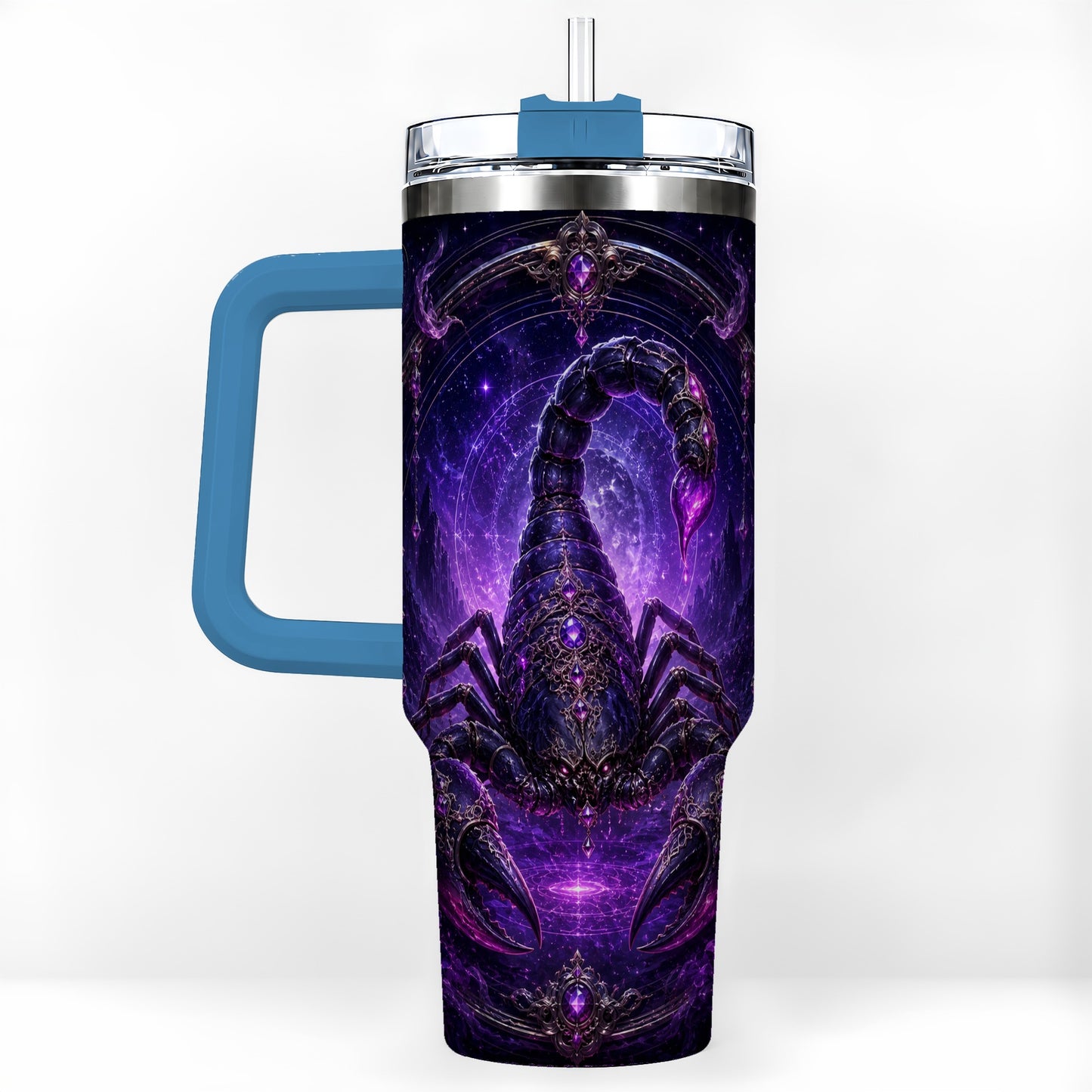 #pl[40oz|Blue] Scorpio Zodiac 40oz Tumbler with Handle, Purple Celestial Scorpion
