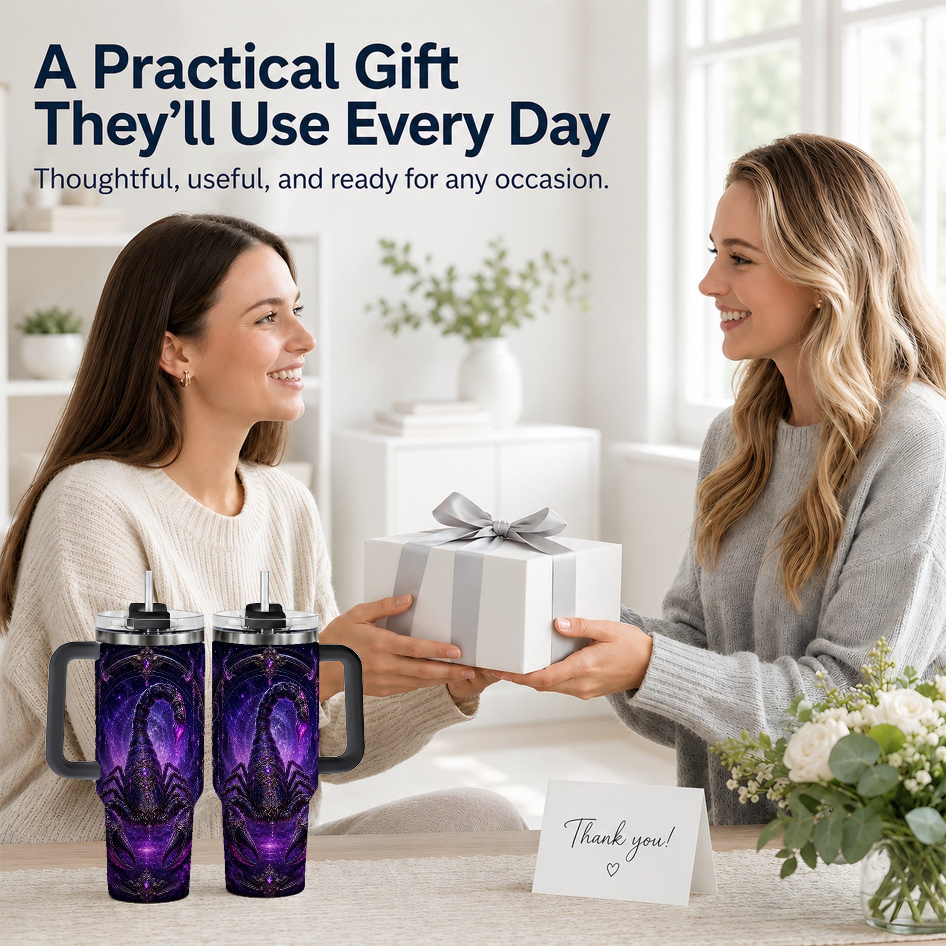 #pl[40oz|Black] Scorpio Zodiac 40oz Tumbler with Handle, Purple Celestial Scorpion