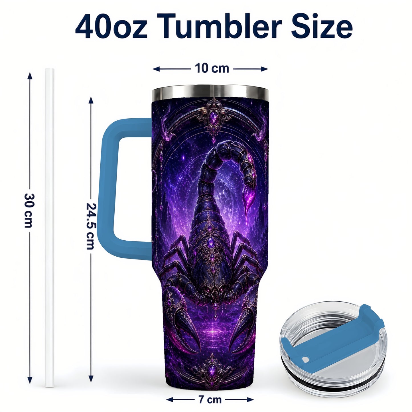 #pl[40oz|Blue] Scorpio Zodiac 40oz Tumbler with Handle, Purple Celestial Scorpion