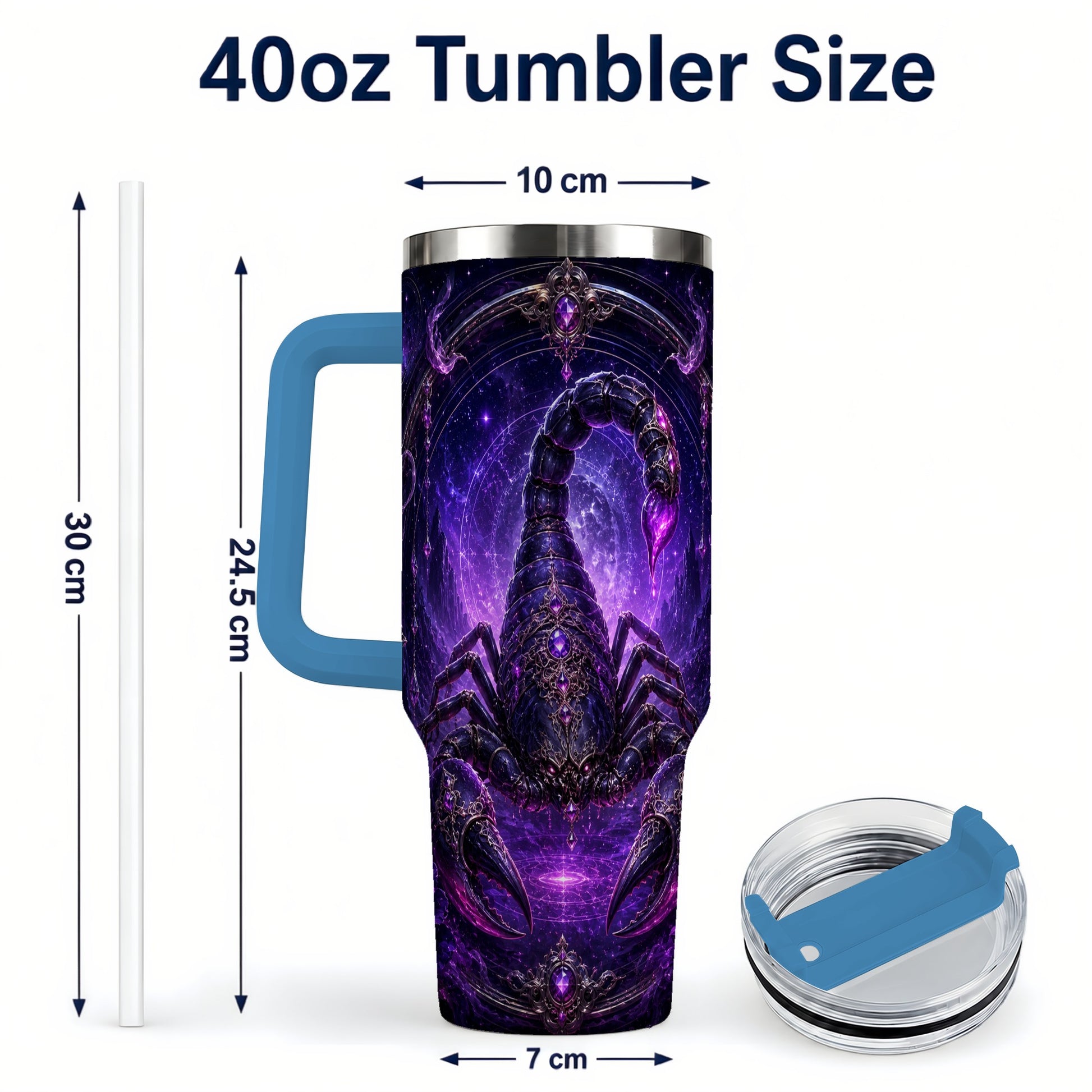 #pl[40oz|Blue] Scorpio Zodiac 40oz Tumbler with Handle, Purple Celestial Scorpion