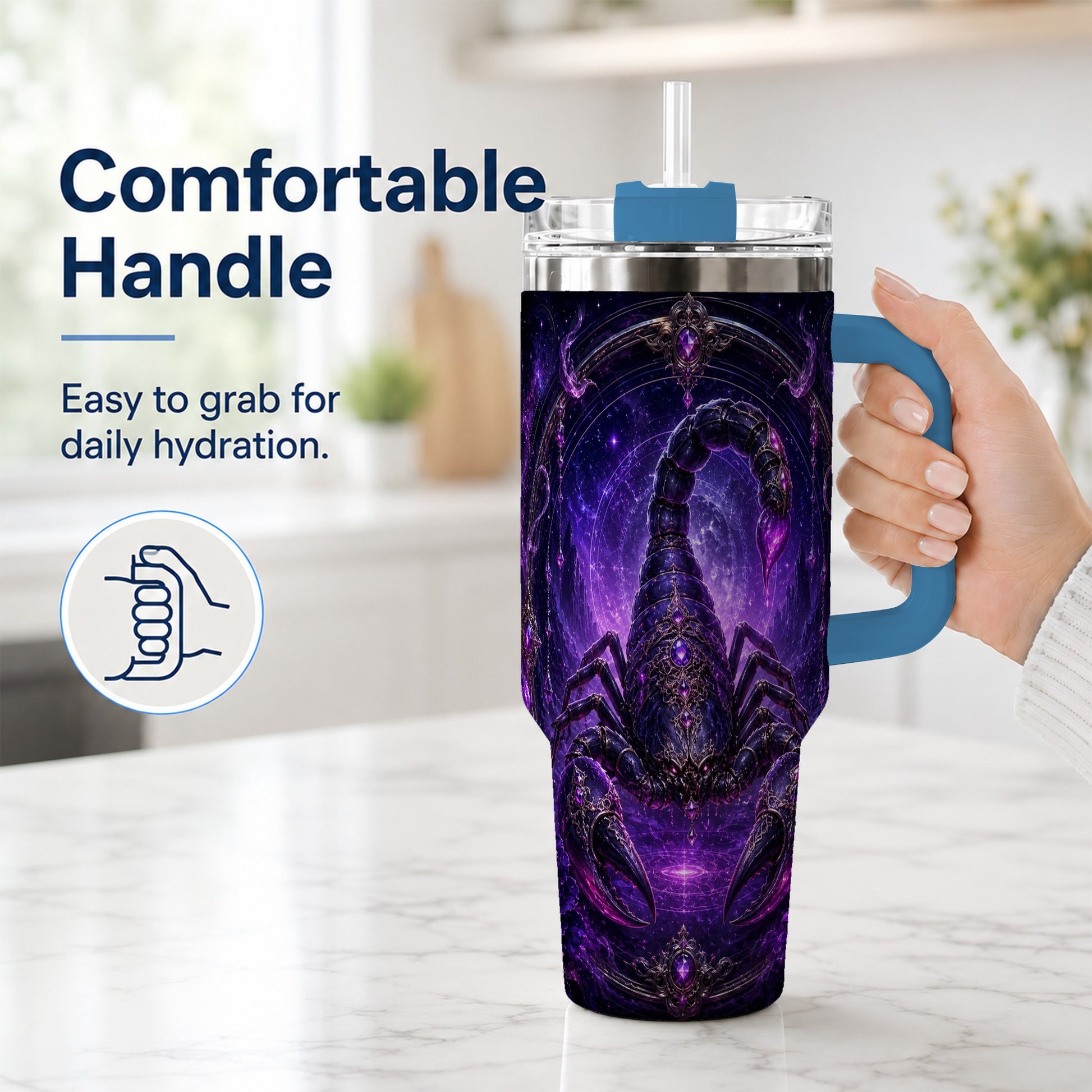 #pl[40oz|Blue] Scorpio Zodiac 40oz Tumbler with Handle, Purple Celestial Scorpion