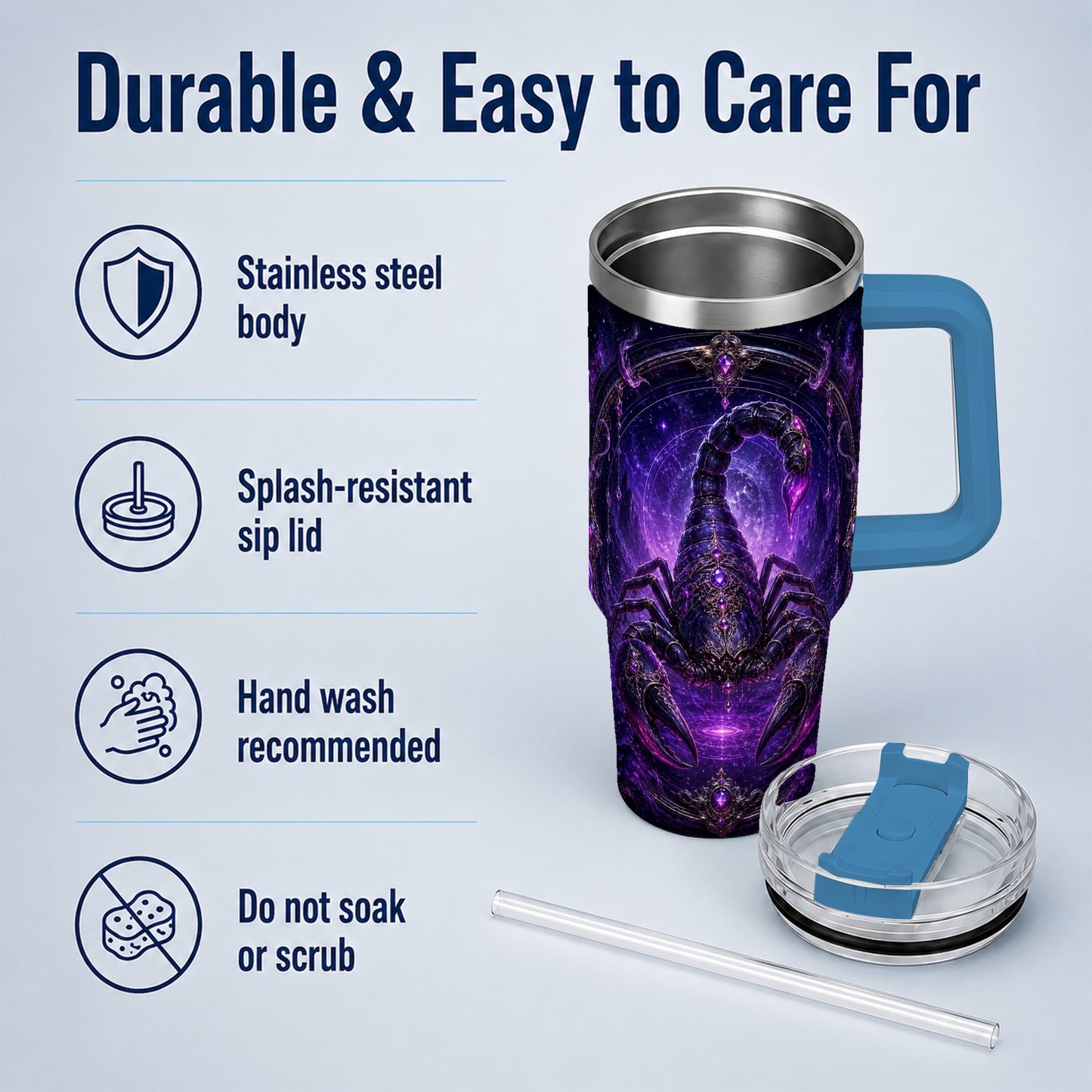 #pl[40oz|Blue] Scorpio Zodiac 40oz Tumbler with Handle, Purple Celestial Scorpion