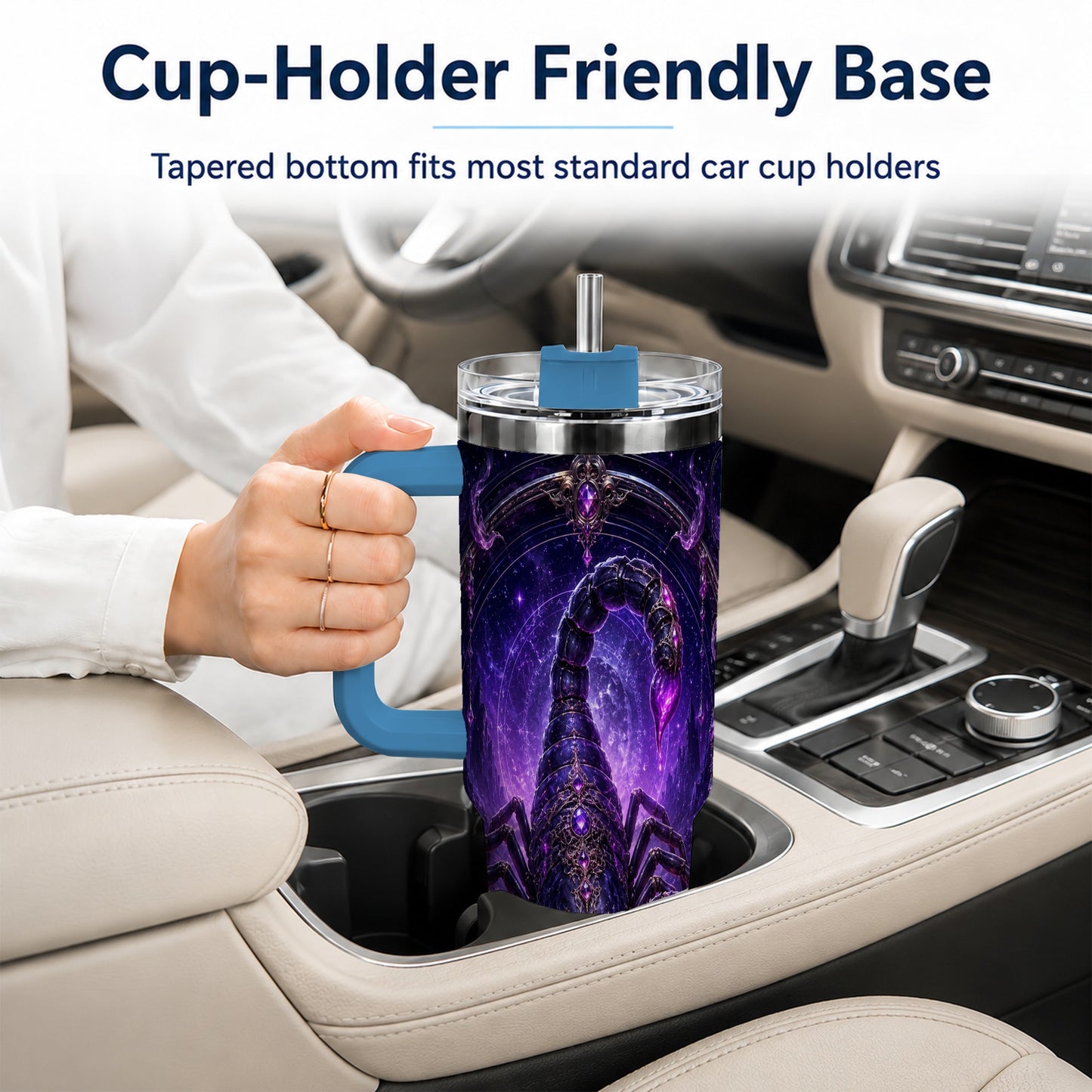 #pl[40oz|Blue] Scorpio Zodiac 40oz Tumbler with Handle, Purple Celestial Scorpion