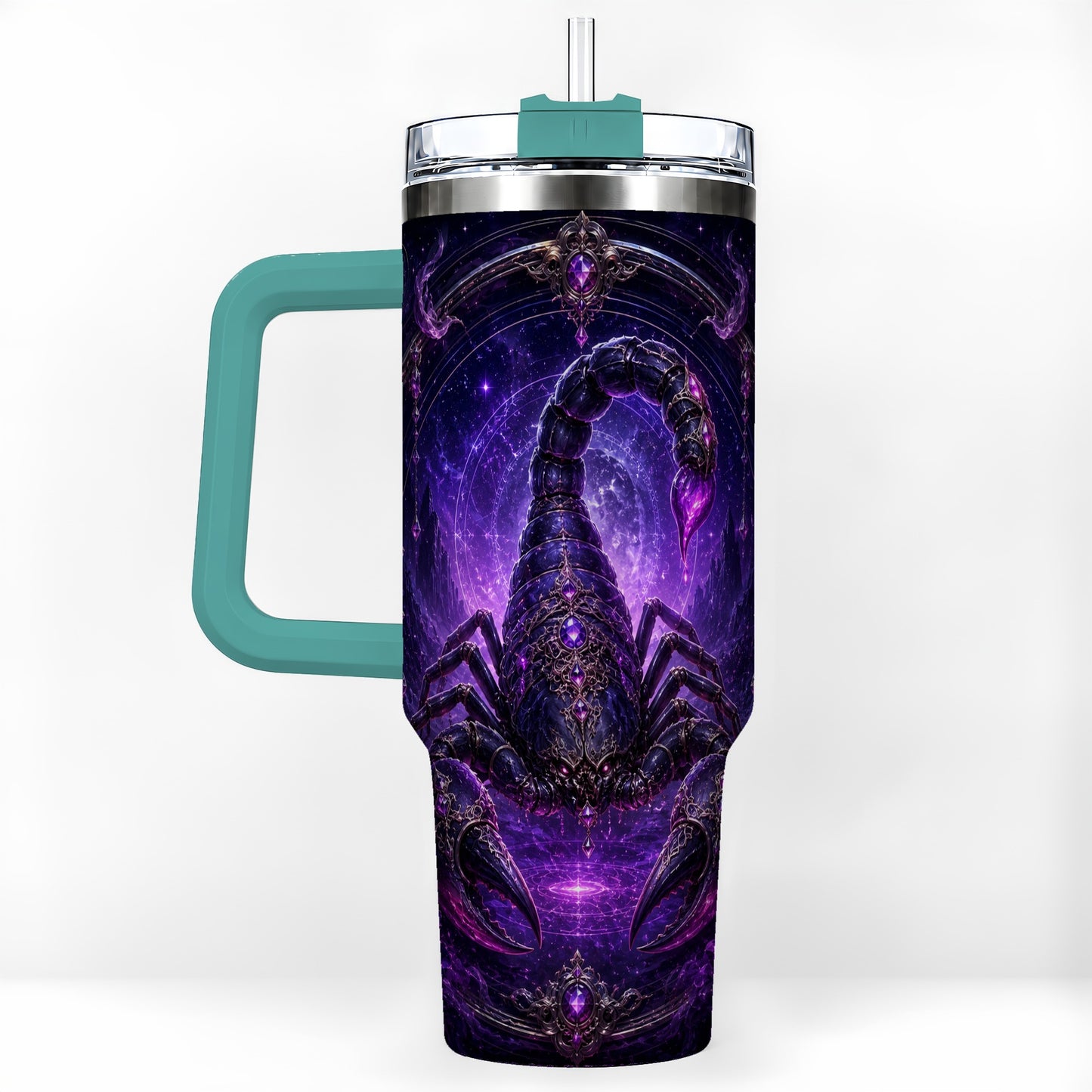 #pl[40oz|Green] Scorpio Zodiac 40oz Tumbler with Handle, Purple Celestial Scorpion