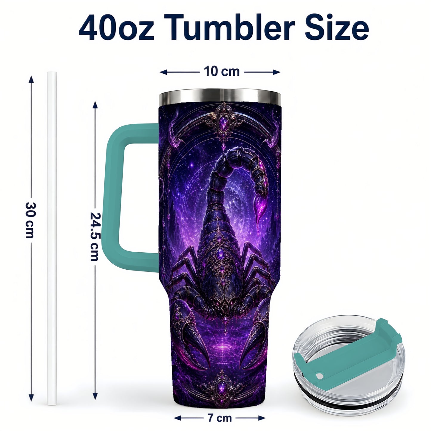 #pl[40oz|Green] Scorpio Zodiac 40oz Tumbler with Handle, Purple Celestial Scorpion
