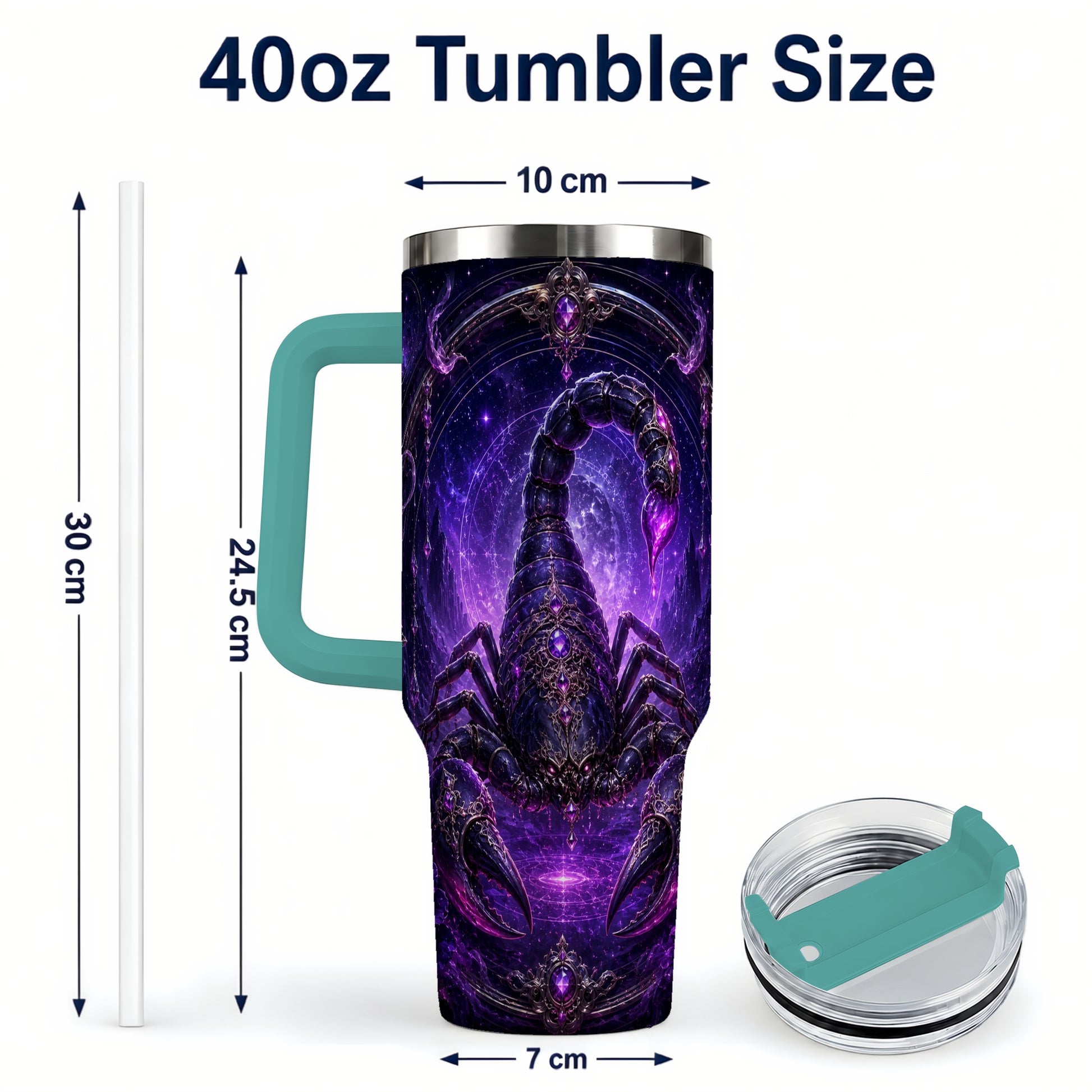 #pl[40oz|Green] Scorpio Zodiac 40oz Tumbler with Handle, Purple Celestial Scorpion