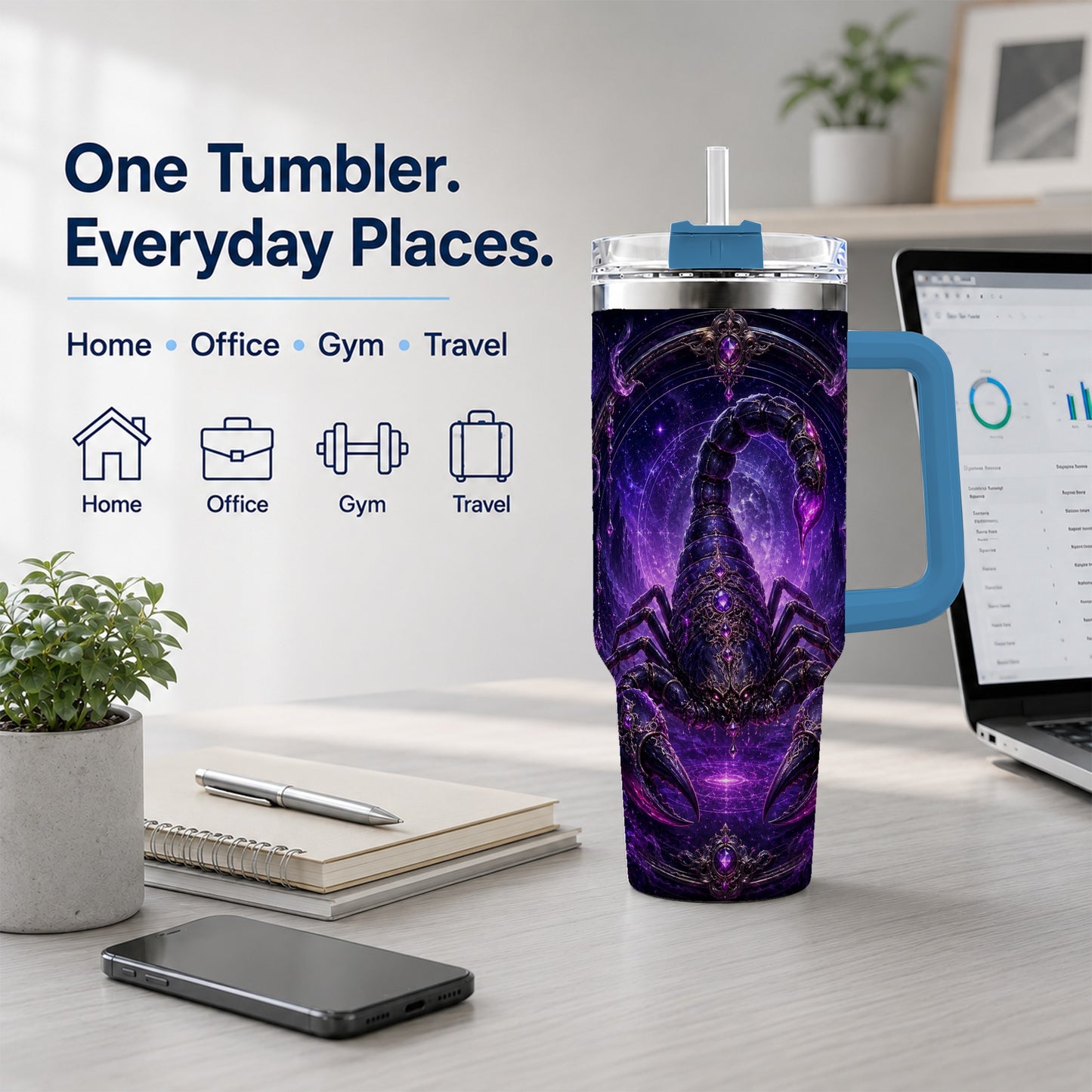 #pl[40oz|Blue] Scorpio Zodiac 40oz Tumbler with Handle, Purple Celestial Scorpion