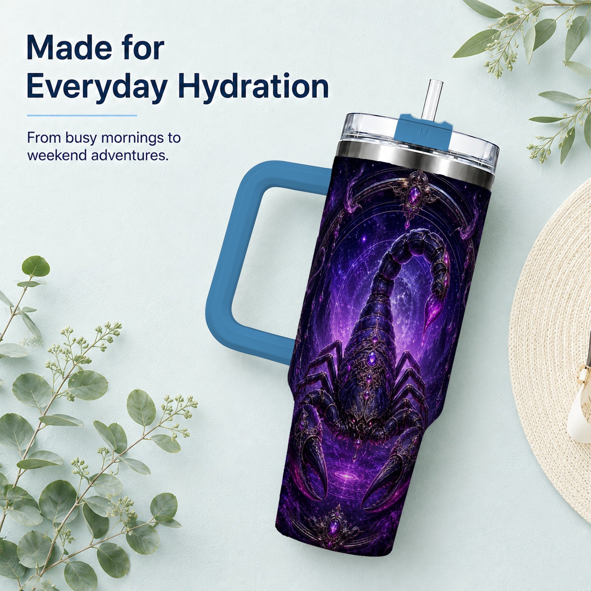 #pl[40oz|Blue] Scorpio Zodiac 40oz Tumbler with Handle, Purple Celestial Scorpion