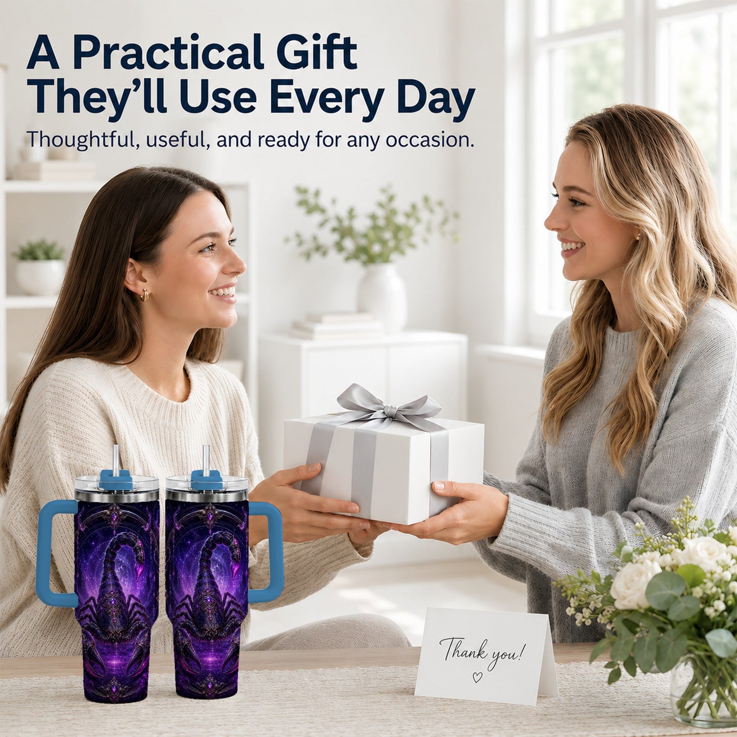 #pl[40oz|Blue] Scorpio Zodiac 40oz Tumbler with Handle, Purple Celestial Scorpion