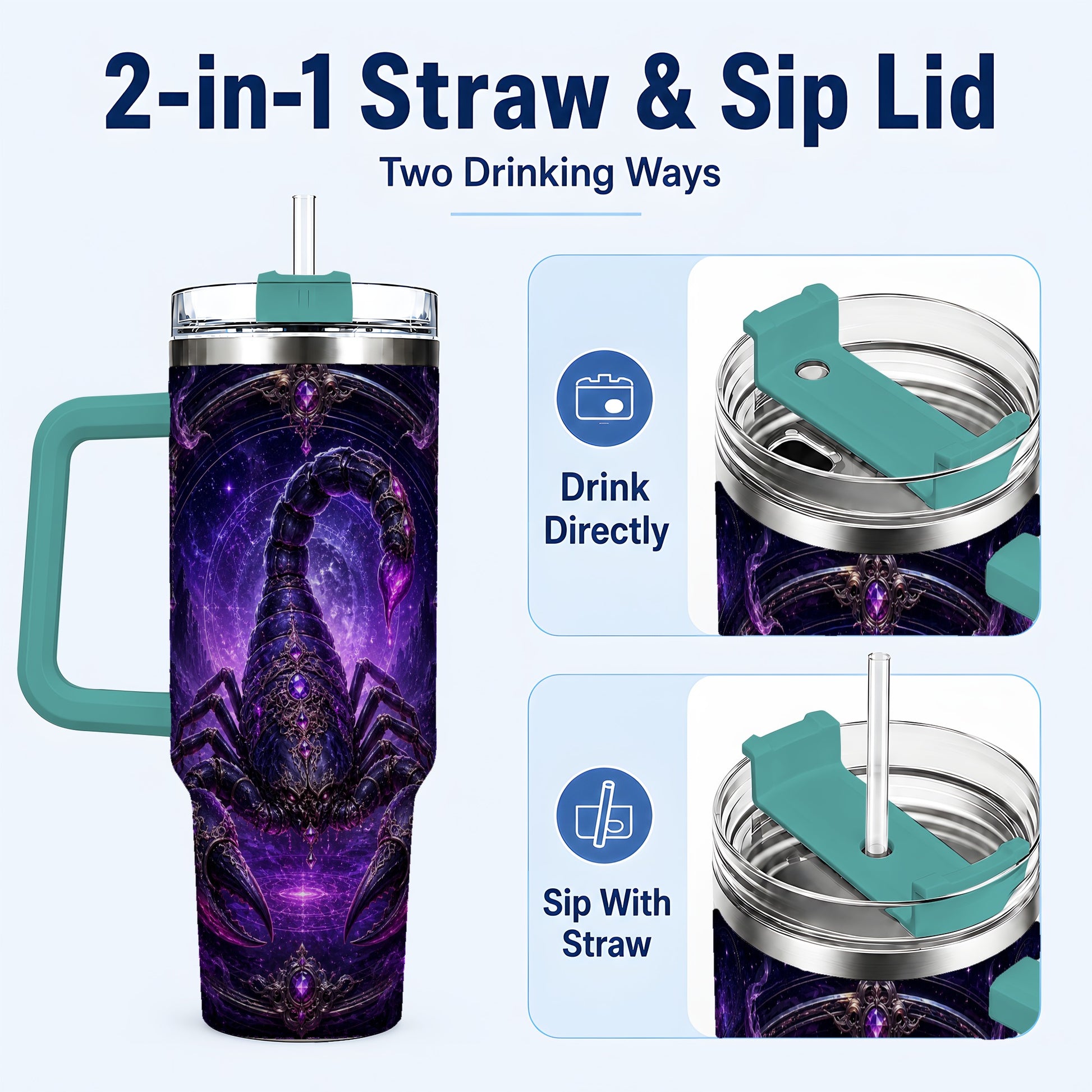 #pl[40oz|Green] Scorpio Zodiac 40oz Tumbler with Handle, Purple Celestial Scorpion