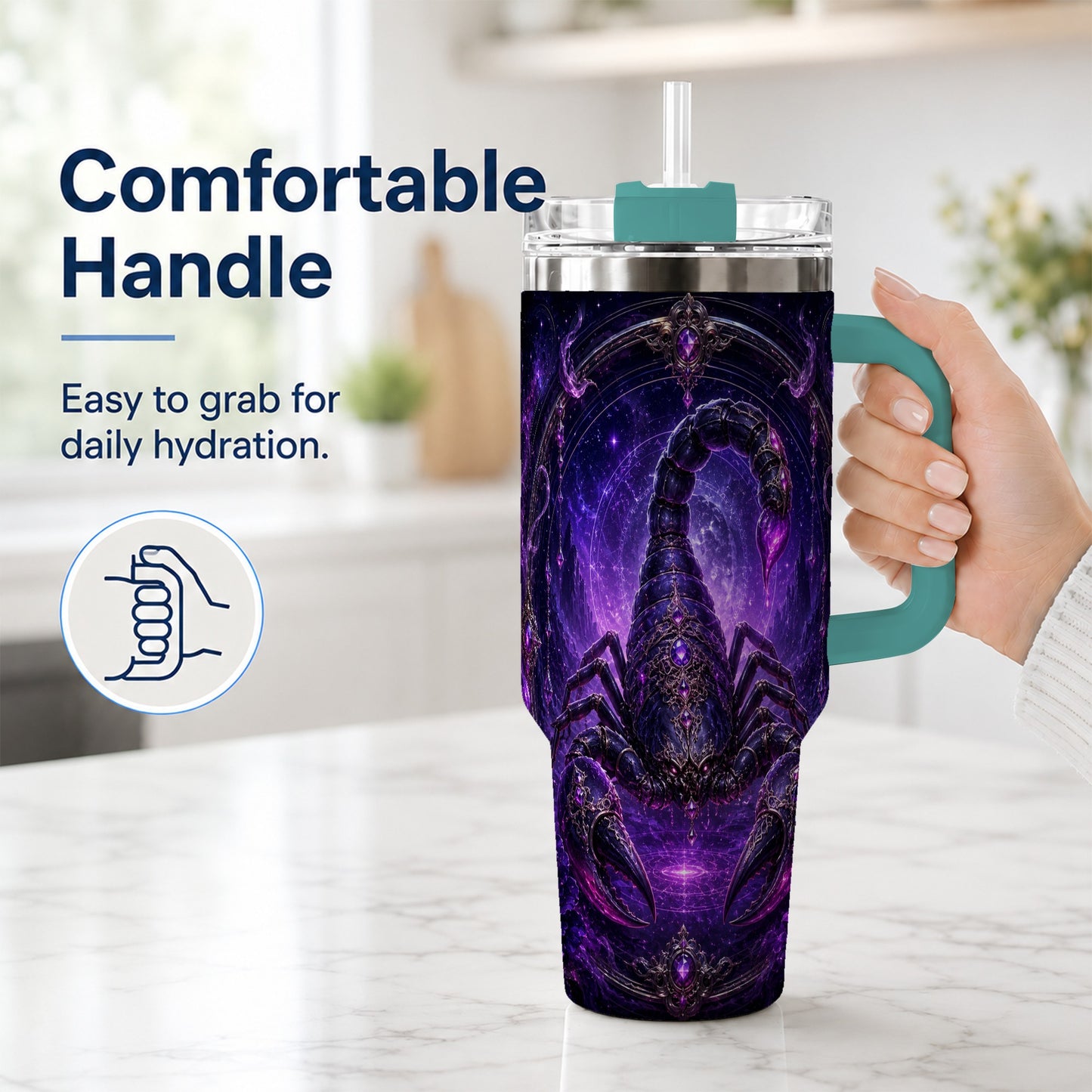 #pl[40oz|Green] Scorpio Zodiac 40oz Tumbler with Handle, Purple Celestial Scorpion
