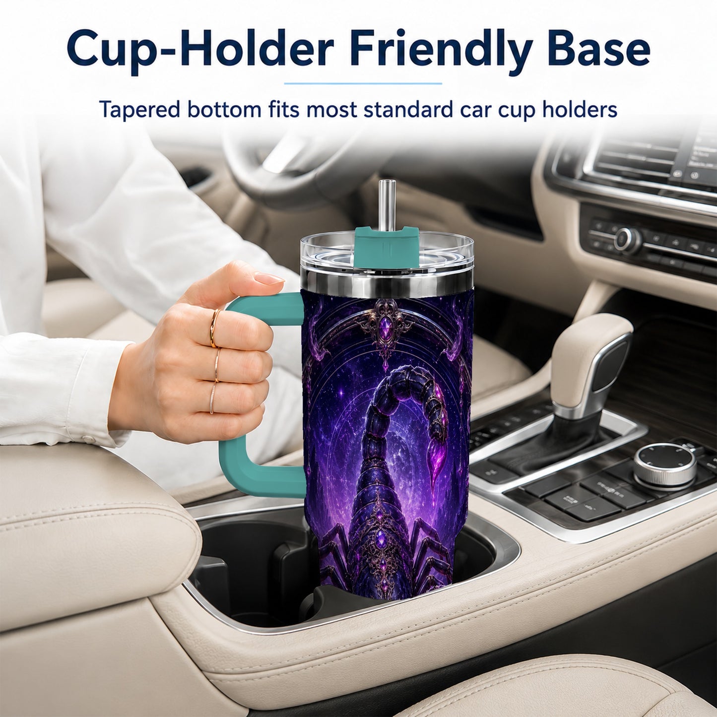 #pl[40oz|Green] Scorpio Zodiac 40oz Tumbler with Handle, Purple Celestial Scorpion