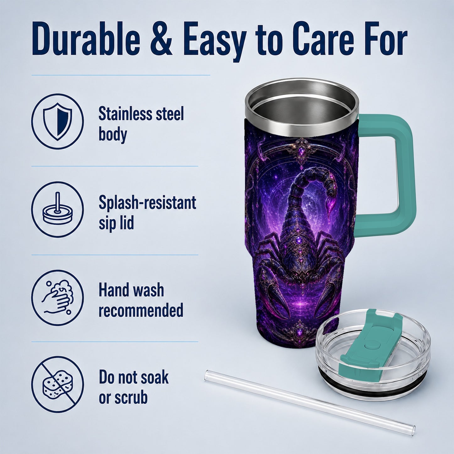 #pl[40oz|Green] Scorpio Zodiac 40oz Tumbler with Handle, Purple Celestial Scorpion