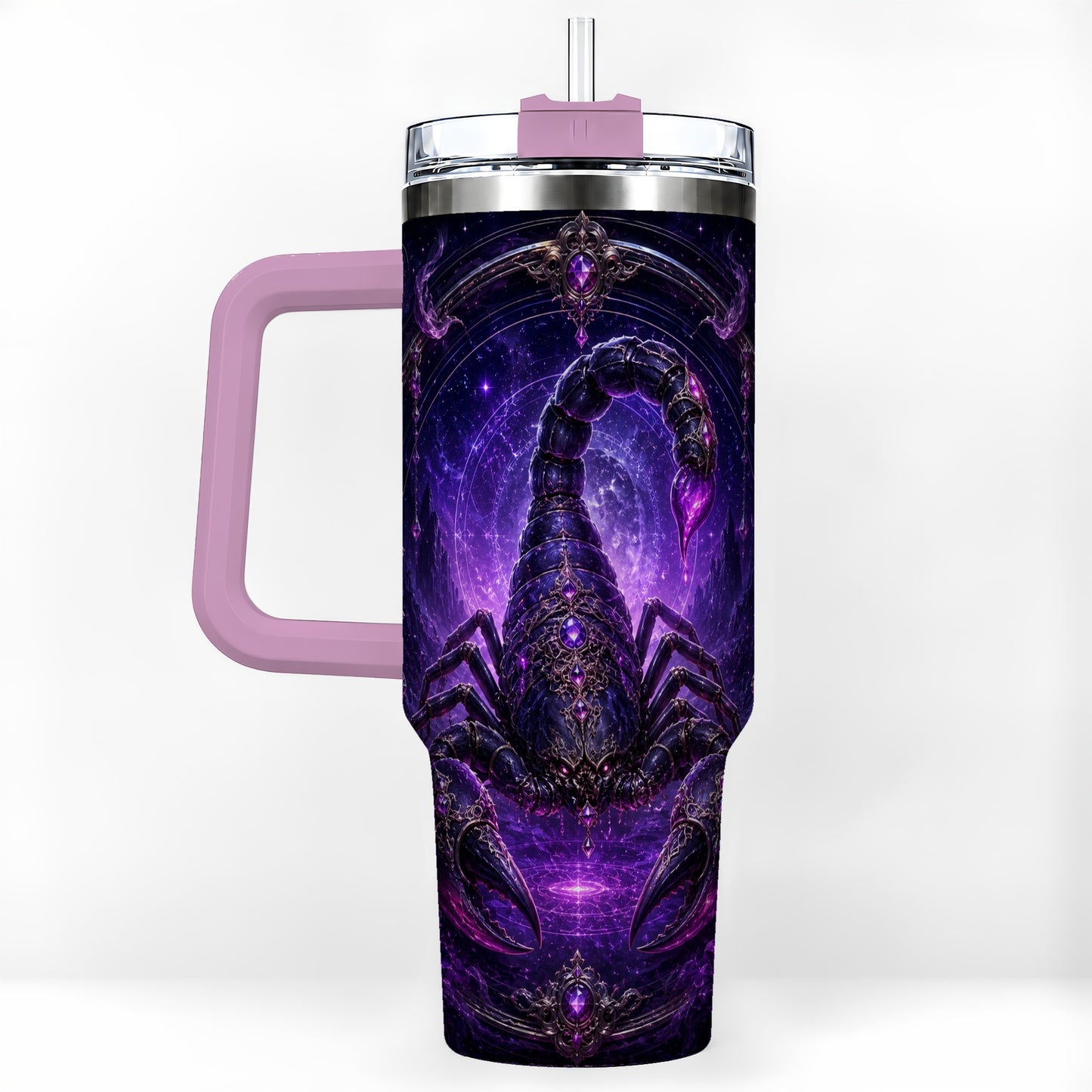#pl[40oz|Pink] Scorpio Zodiac 40oz Tumbler with Handle, Purple Celestial Scorpion