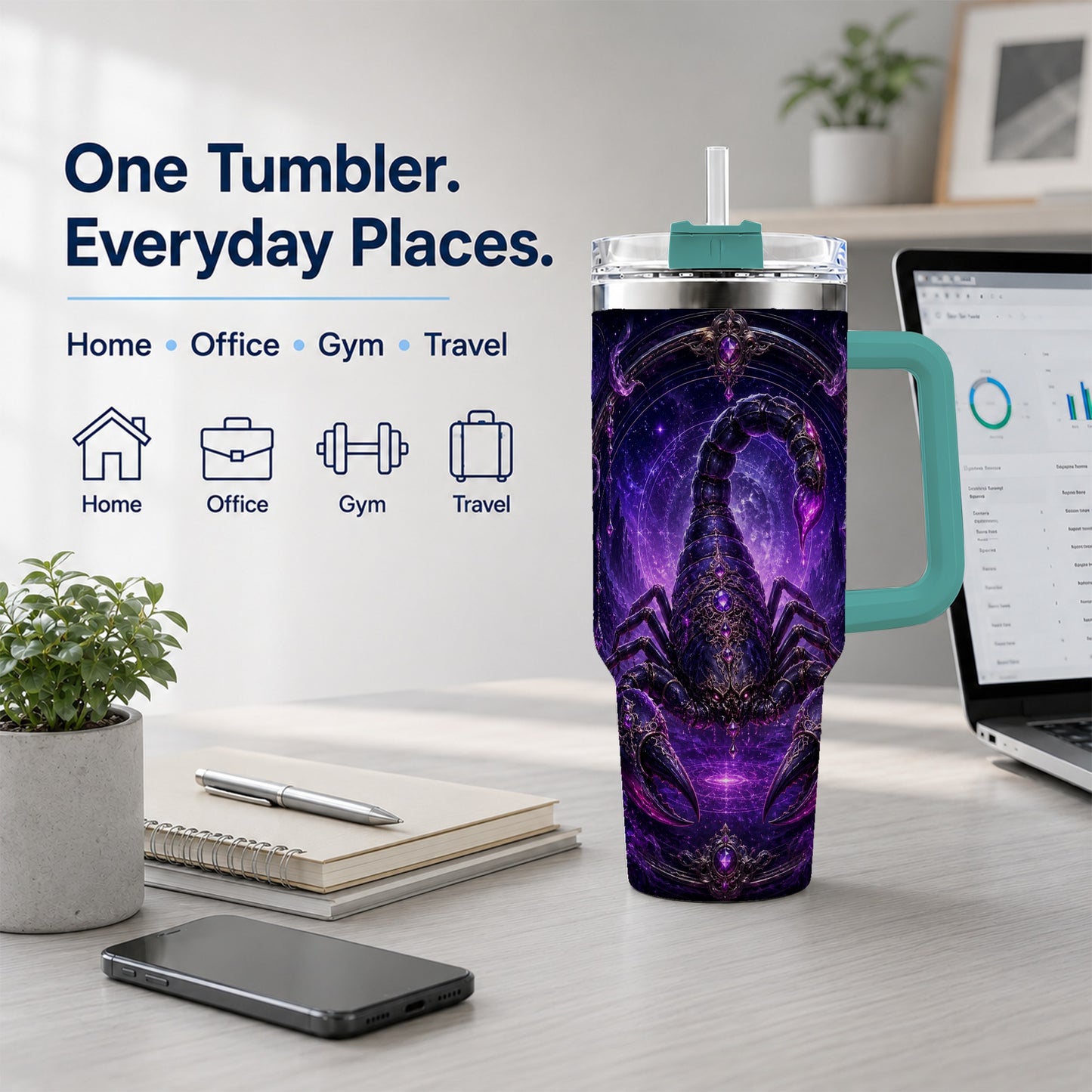 #pl[40oz|Green] Scorpio Zodiac 40oz Tumbler with Handle, Purple Celestial Scorpion