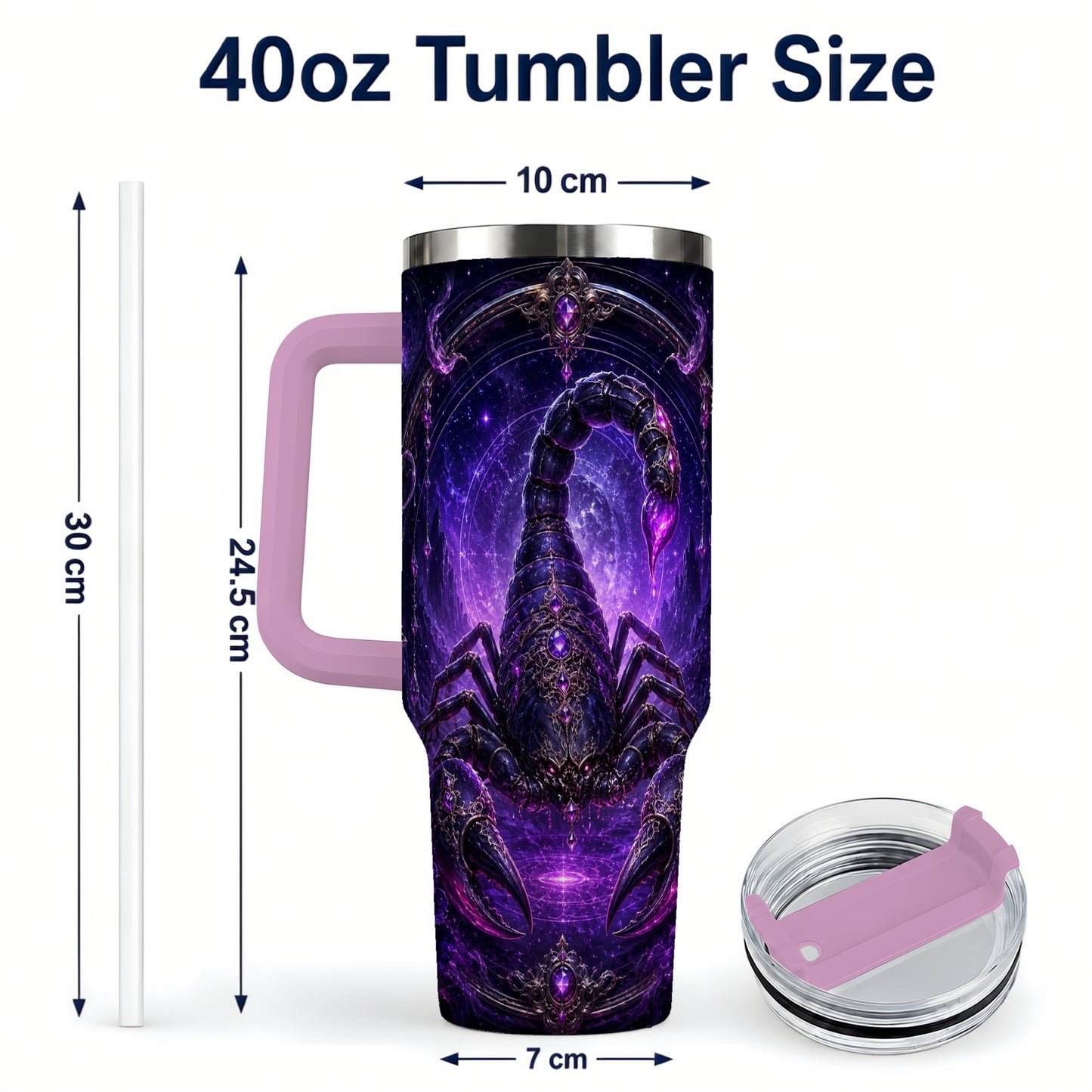 #pl[40oz|Pink] Scorpio Zodiac 40oz Tumbler with Handle, Purple Celestial Scorpion