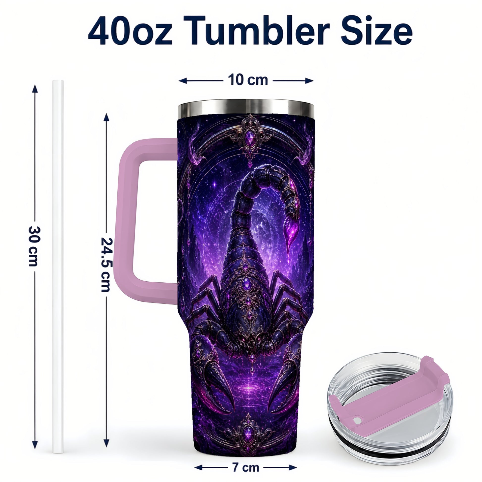 #pl[40oz|Pink] Scorpio Zodiac 40oz Tumbler with Handle, Purple Celestial Scorpion