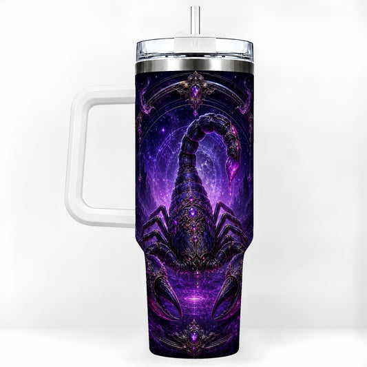 Scorpio Zodiac 40oz Tumbler with Handle, Purple Celestial Scorpion