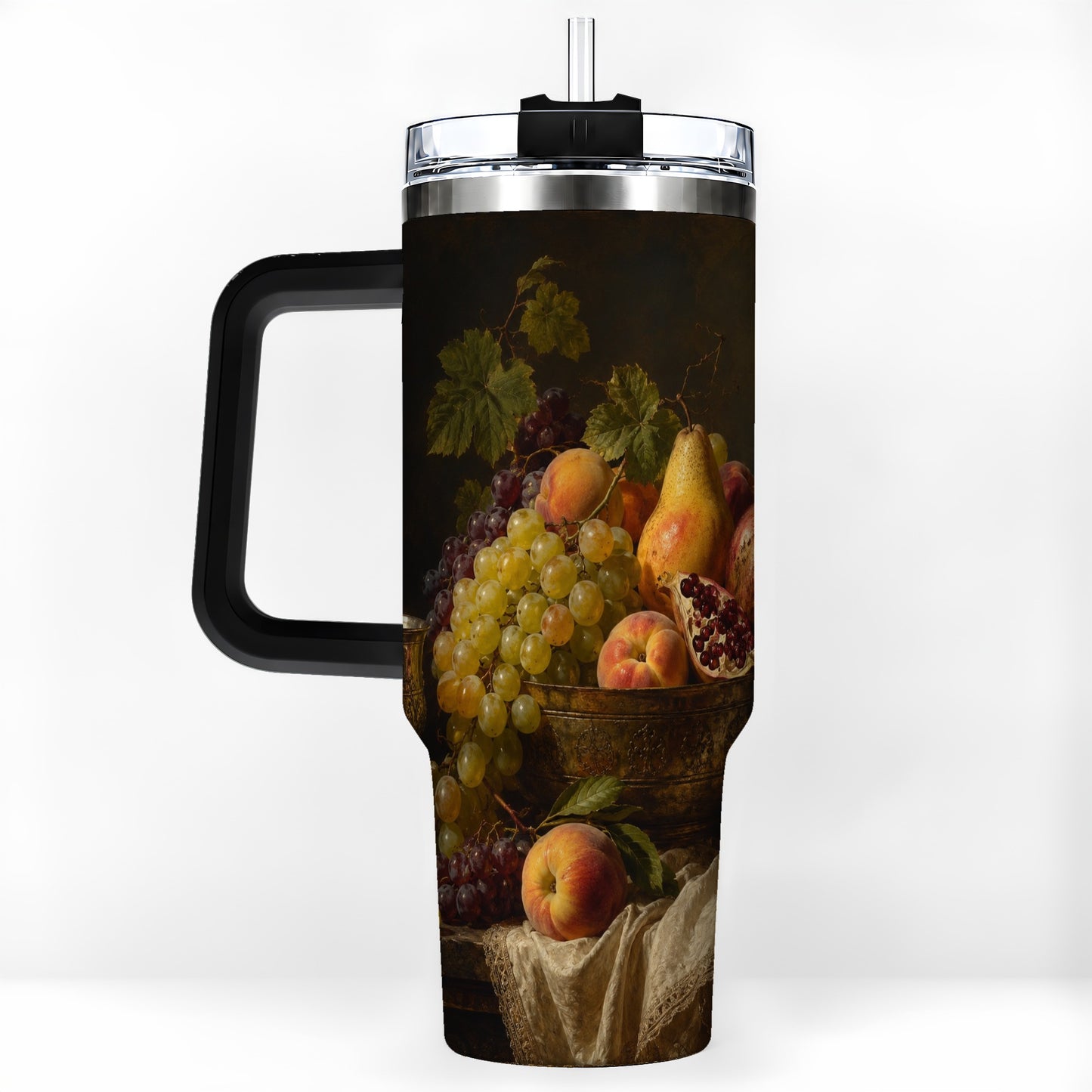 #pl[40oz|Black] Fruit Still Life 40oz Tumbler with Handle, Vintage Harvest Artwork