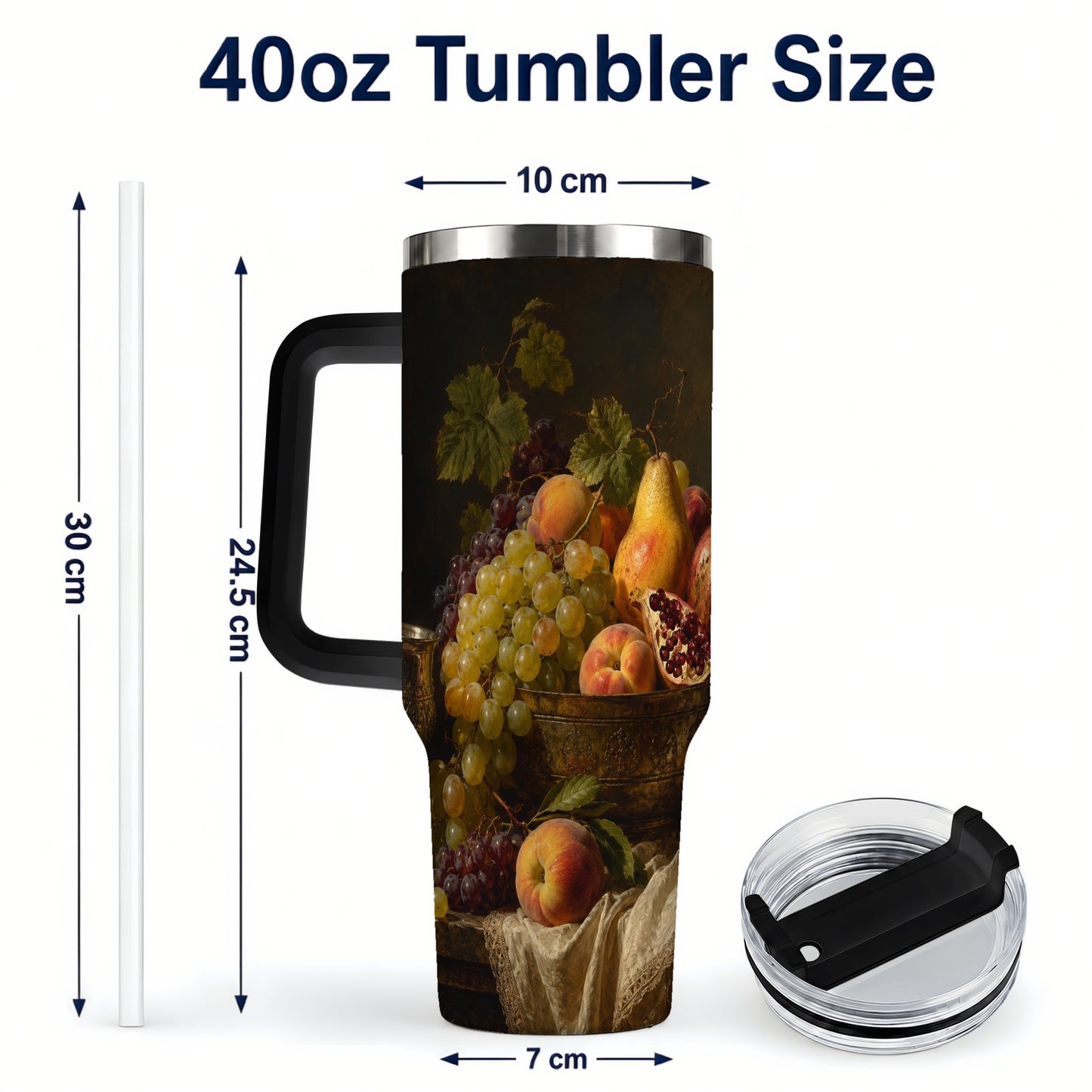 #pl[40oz|Black] Fruit Still Life 40oz Tumbler with Handle, Vintage Harvest Artwork