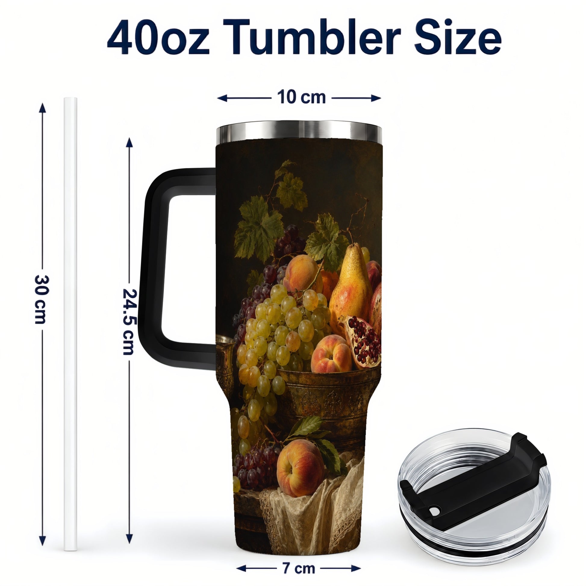 #pl[40oz|Black] Fruit Still Life 40oz Tumbler with Handle, Vintage Harvest Artwork