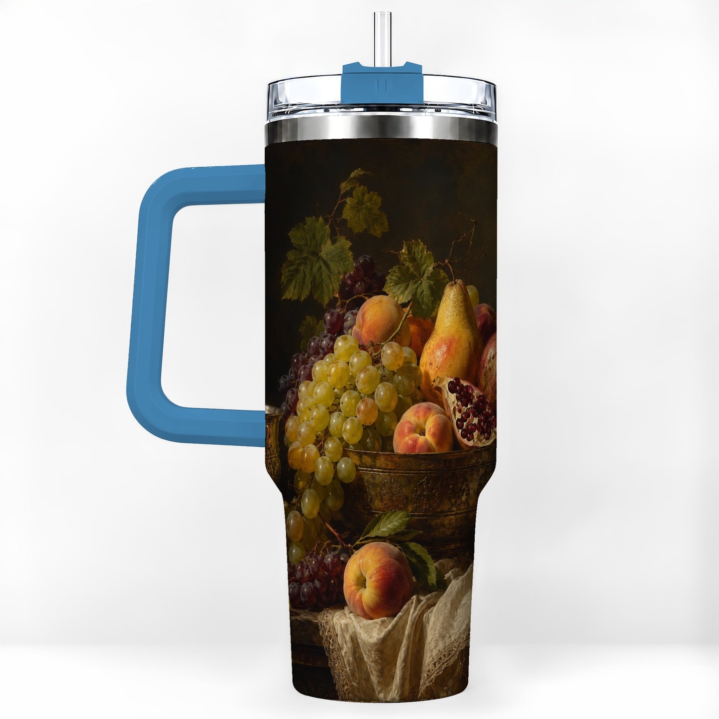 #pl[40oz|Blue] Fruit Still Life 40oz Tumbler with Handle, Vintage Harvest Artwork