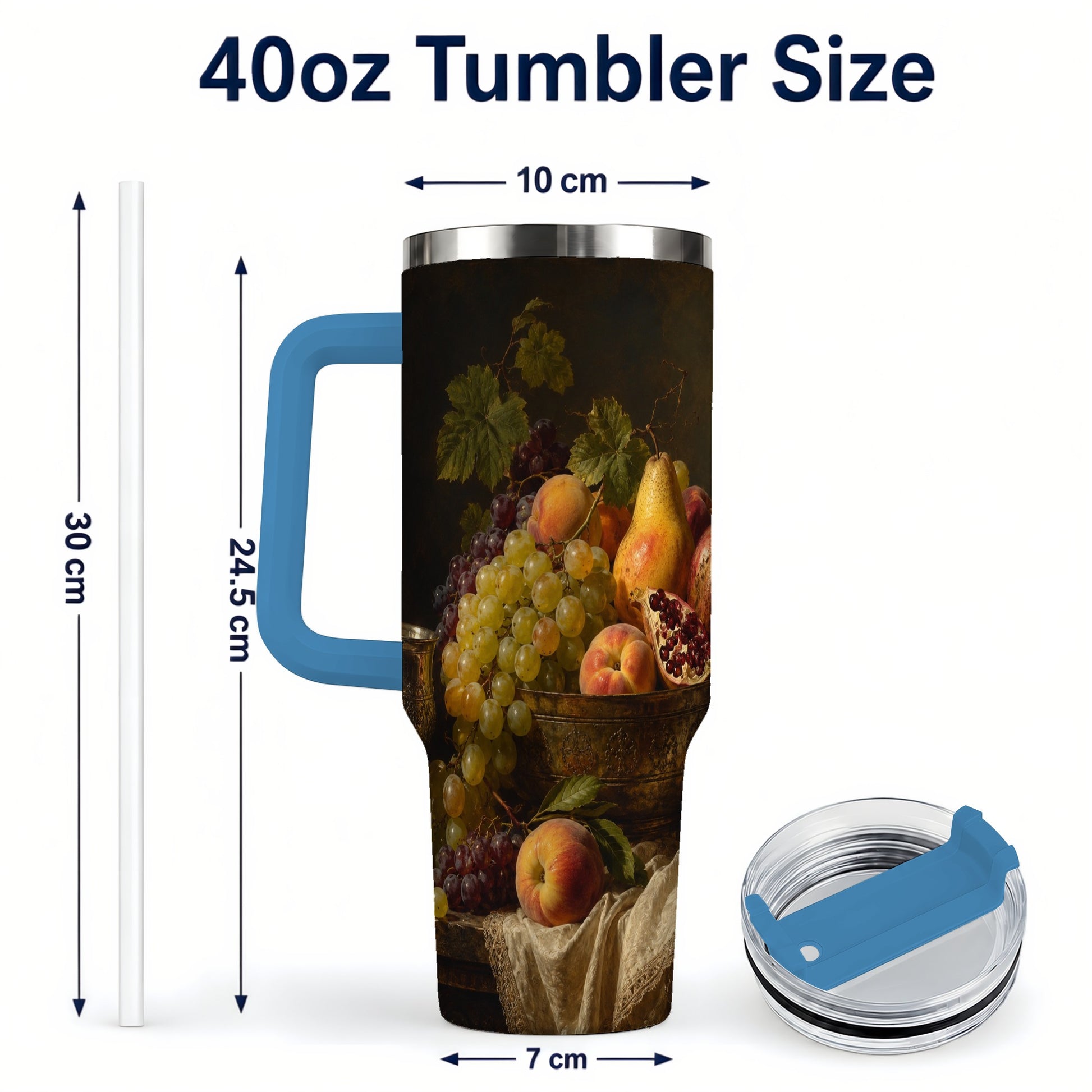 #pl[40oz|Blue] Fruit Still Life 40oz Tumbler with Handle, Vintage Harvest Artwork
