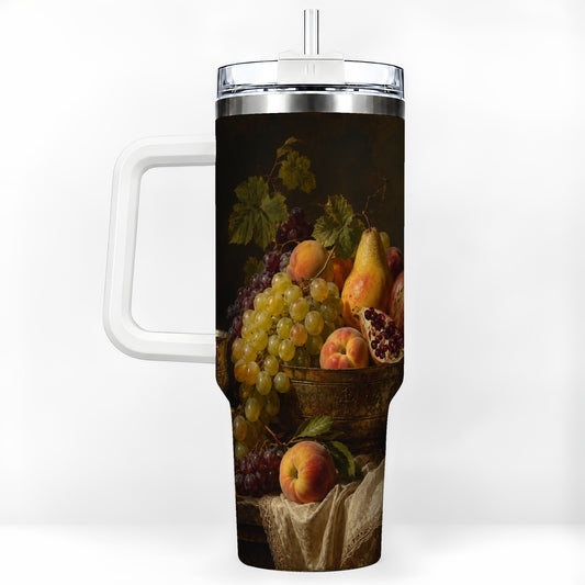 Fruit Still Life 40oz Tumbler with Handle, Vintage Harvest Artwork