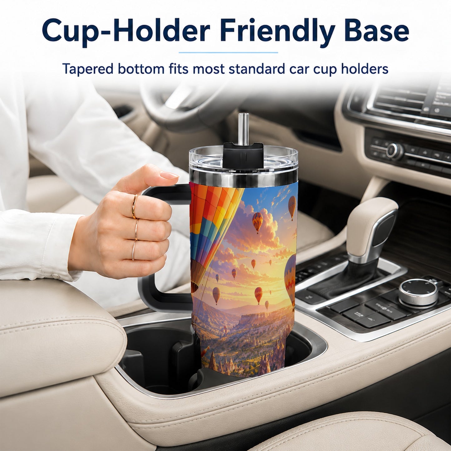 #pl[40oz|Black] Hot Air Balloon 40oz Tumbler with Handle, Canyon Sunrise Adventure