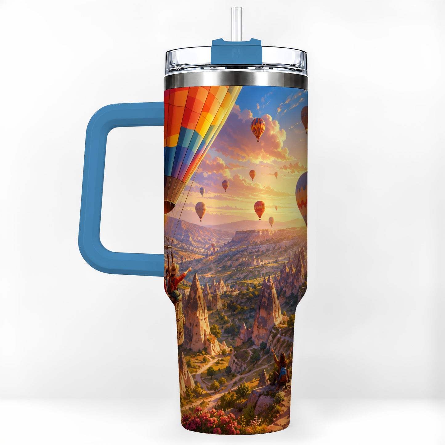 #pl[40oz|Blue] Hot Air Balloon 40oz Tumbler with Handle, Canyon Sunrise Adventure