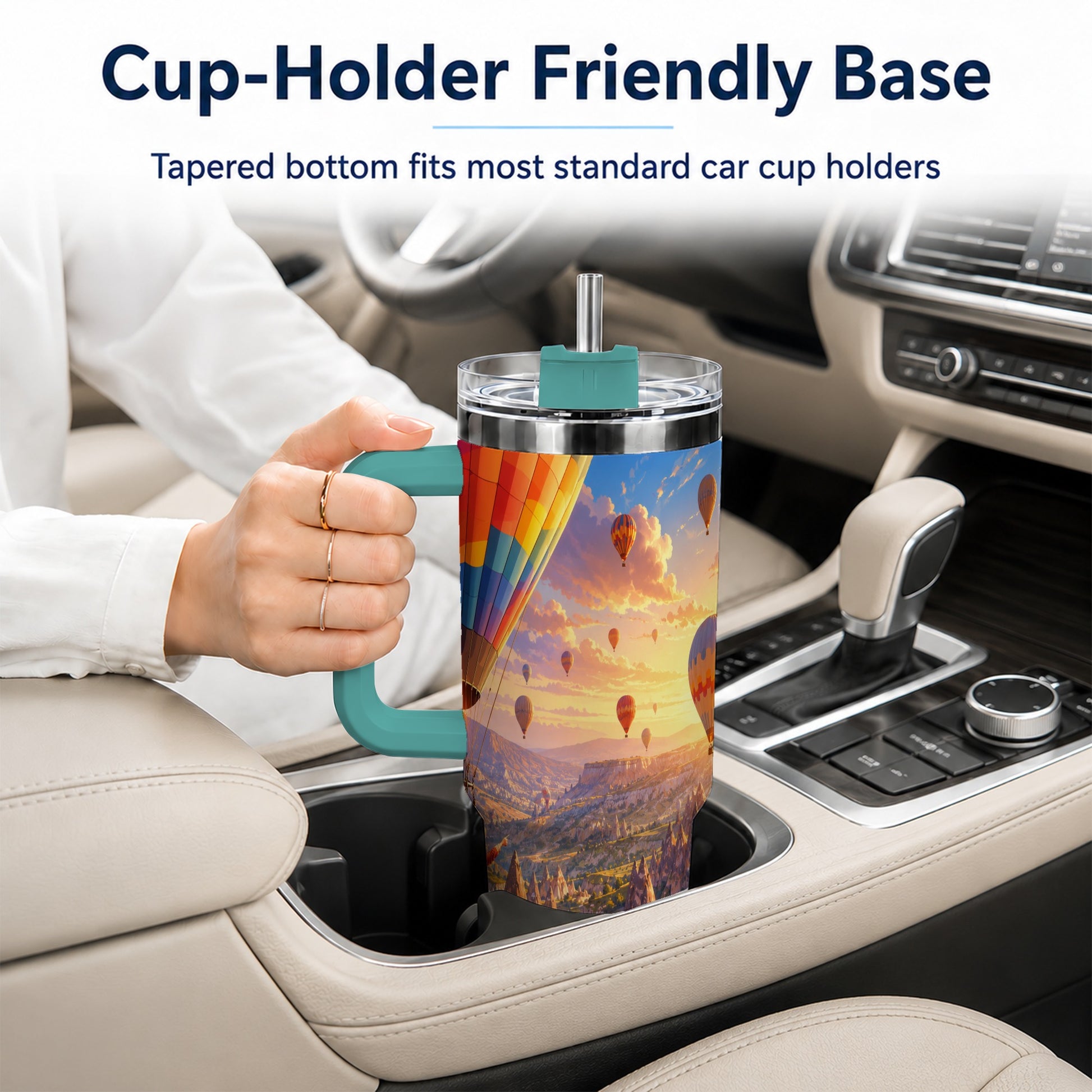#pl[40oz|Green] Hot Air Balloon 40oz Tumbler with Handle, Canyon Sunrise Adventure