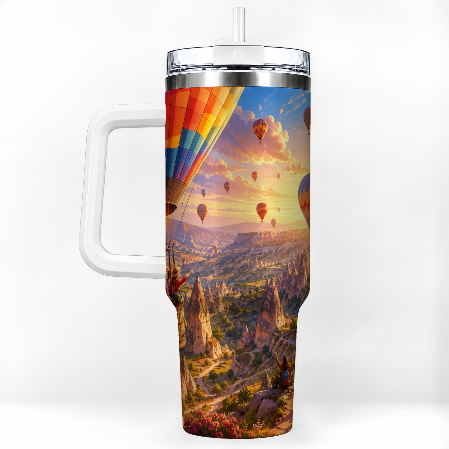 Hot Air Balloon 40oz Tumbler with Handle, Canyon Sunrise Adventure