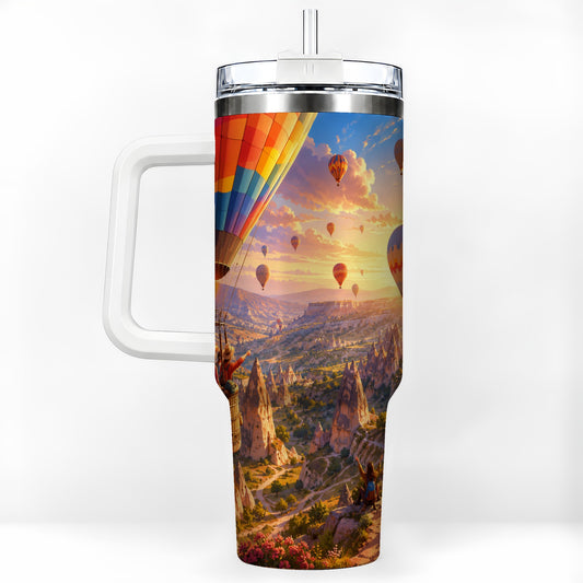 Hot Air Balloon 40oz Tumbler with Handle, Canyon Sunrise Adventure