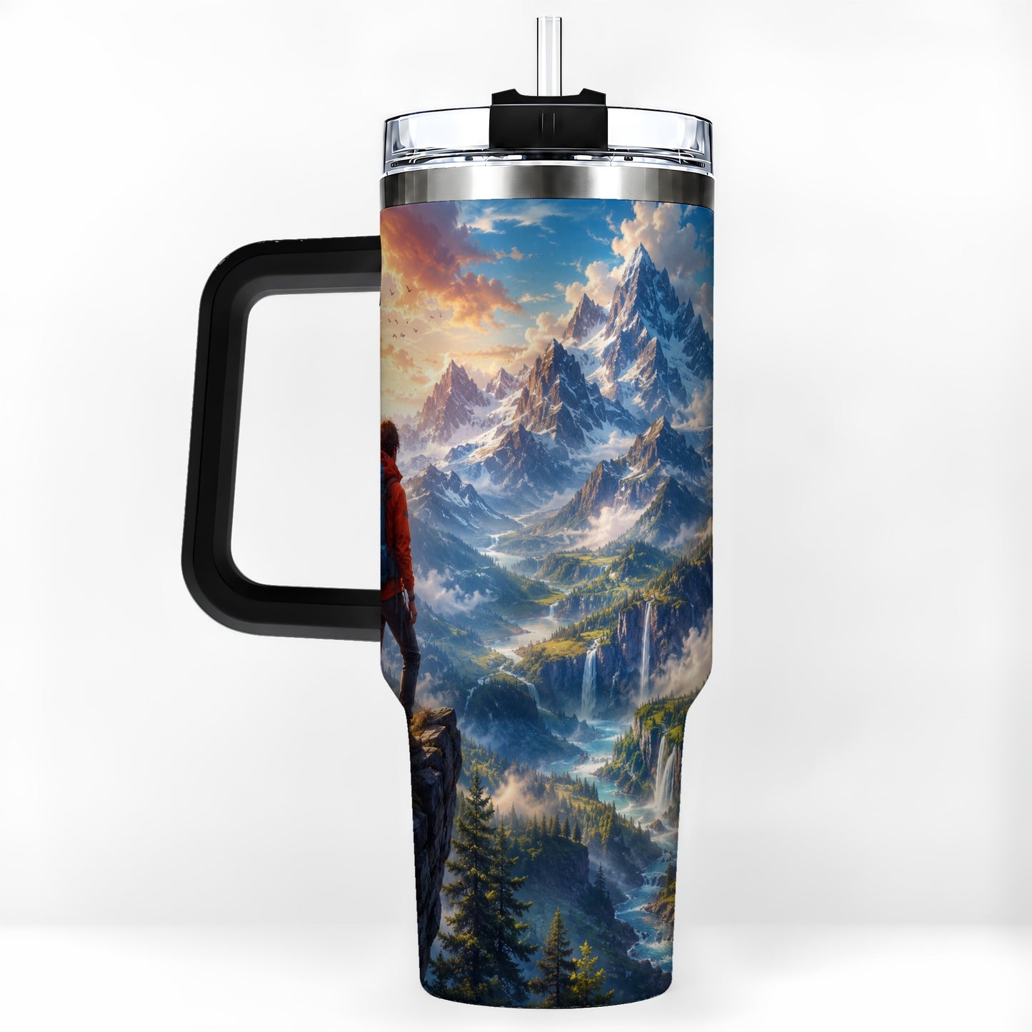 #pl[40oz|Black] Mountain Hiker 40oz Tumbler with Handle, Alpine Valley Adventure