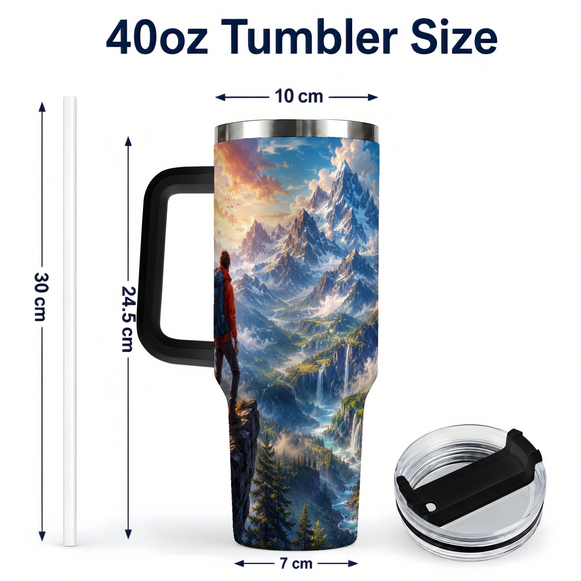 #pl[40oz|Black] Mountain Hiker 40oz Tumbler with Handle, Alpine Valley Adventure
