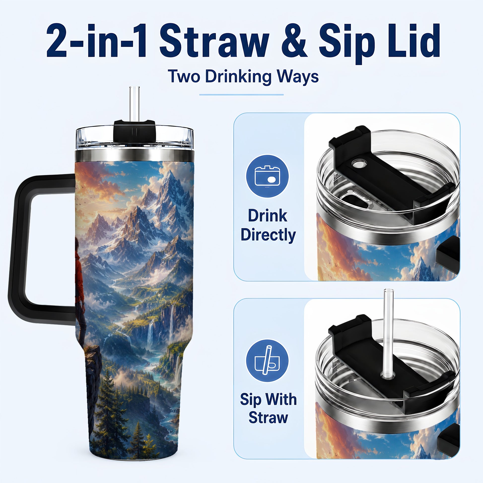 #pl[40oz|Black] Mountain Hiker 40oz Tumbler with Handle, Alpine Valley Adventure