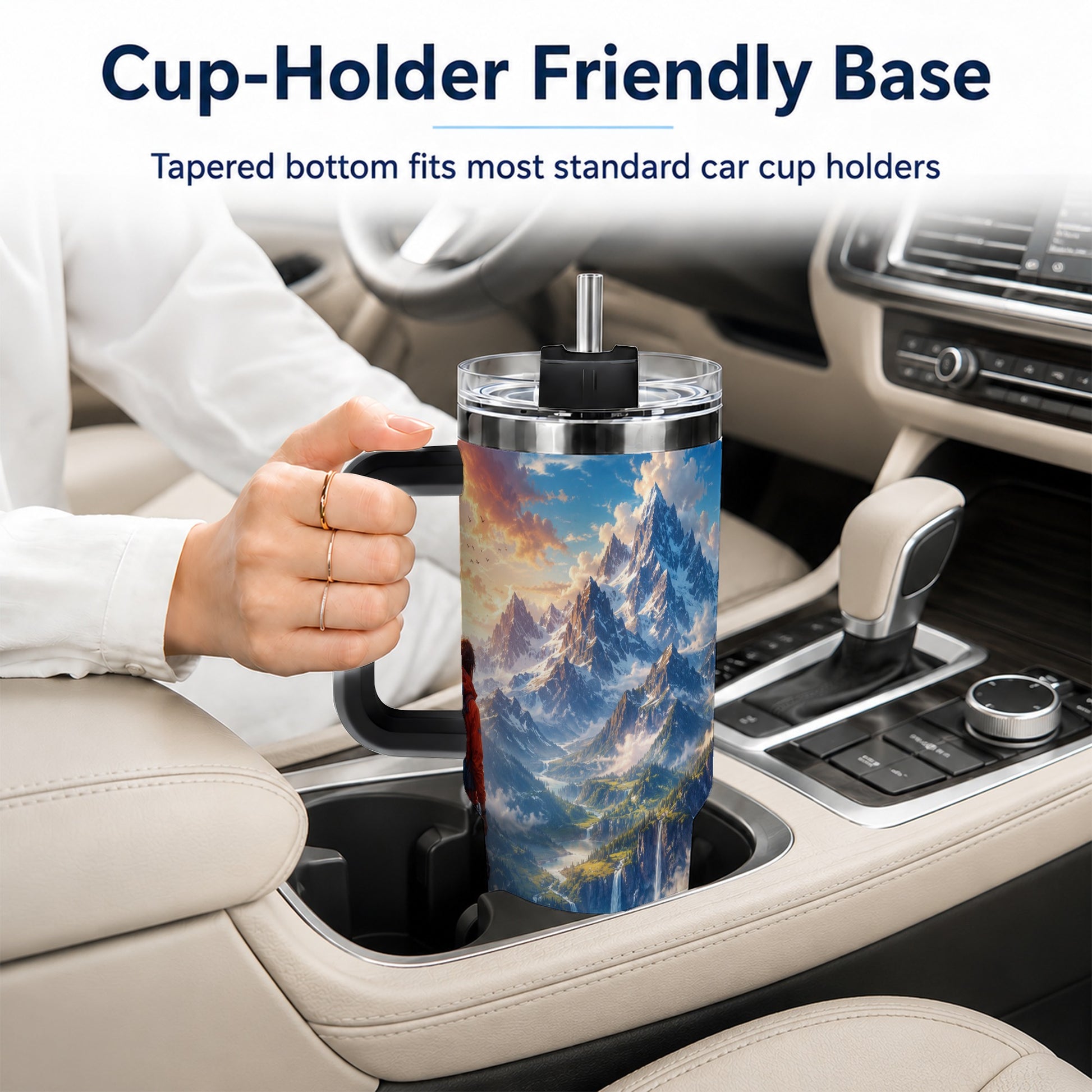 #pl[40oz|Black] Mountain Hiker 40oz Tumbler with Handle, Alpine Valley Adventure