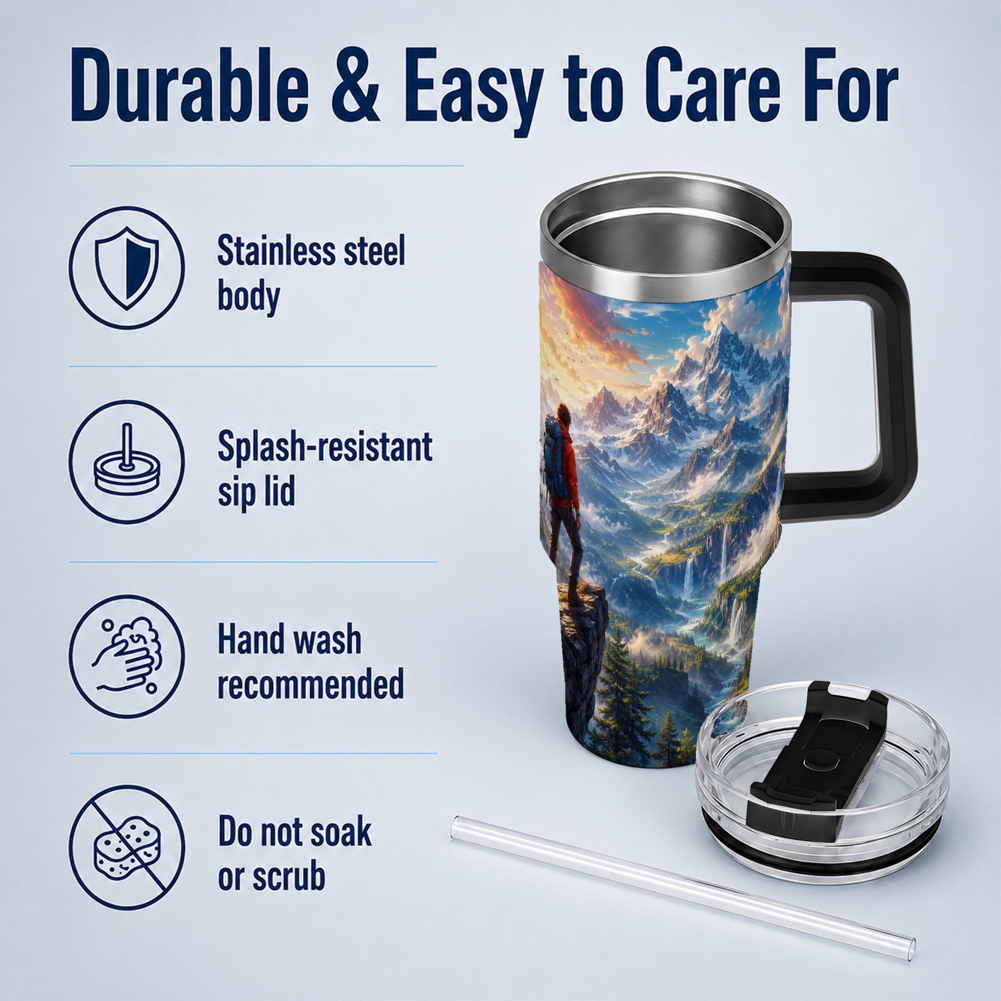 #pl[40oz|Black] Mountain Hiker 40oz Tumbler with Handle, Alpine Valley Adventure