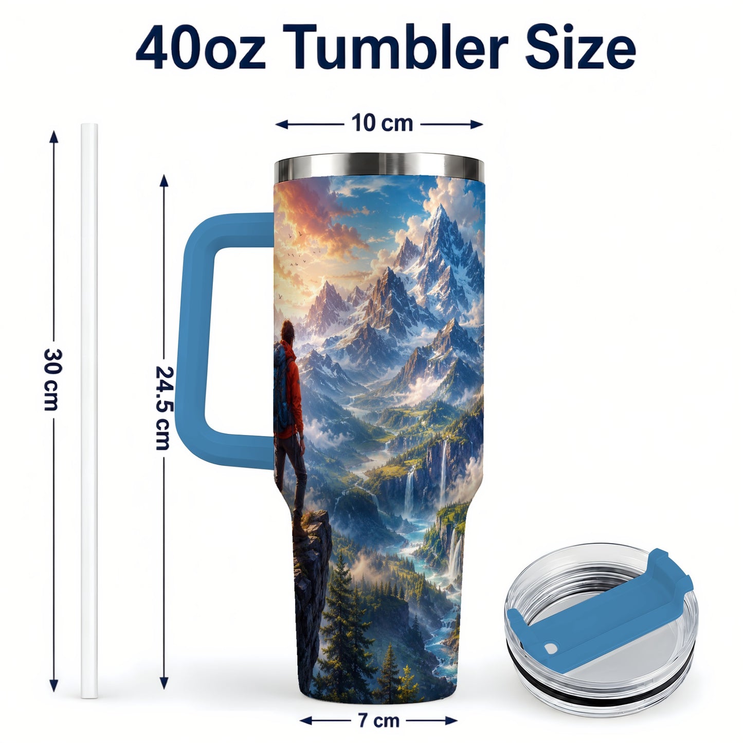 #pl[40oz|Blue] Mountain Hiker 40oz Tumbler with Handle, Alpine Valley Adventure