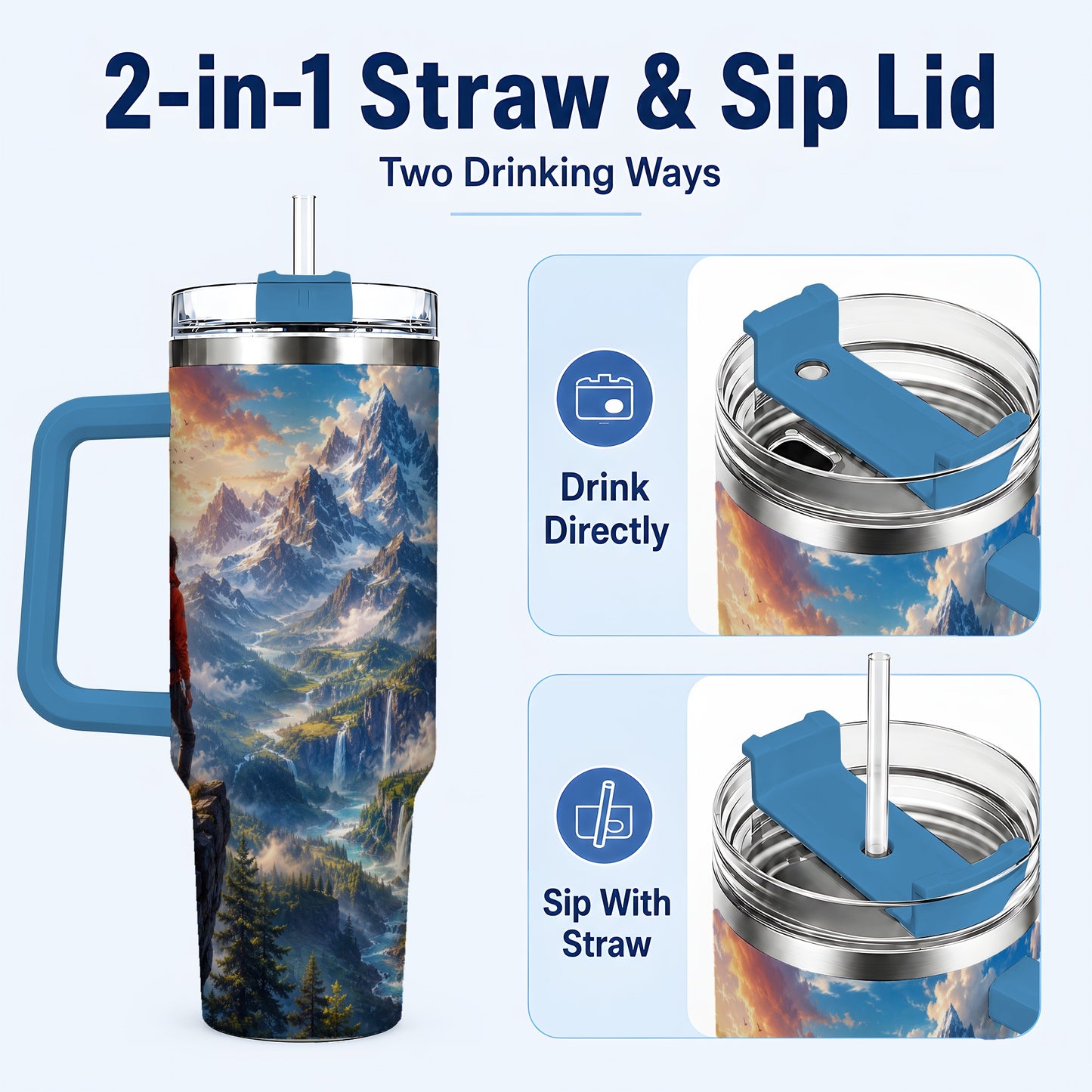 #pl[40oz|Blue] Mountain Hiker 40oz Tumbler with Handle, Alpine Valley Adventure