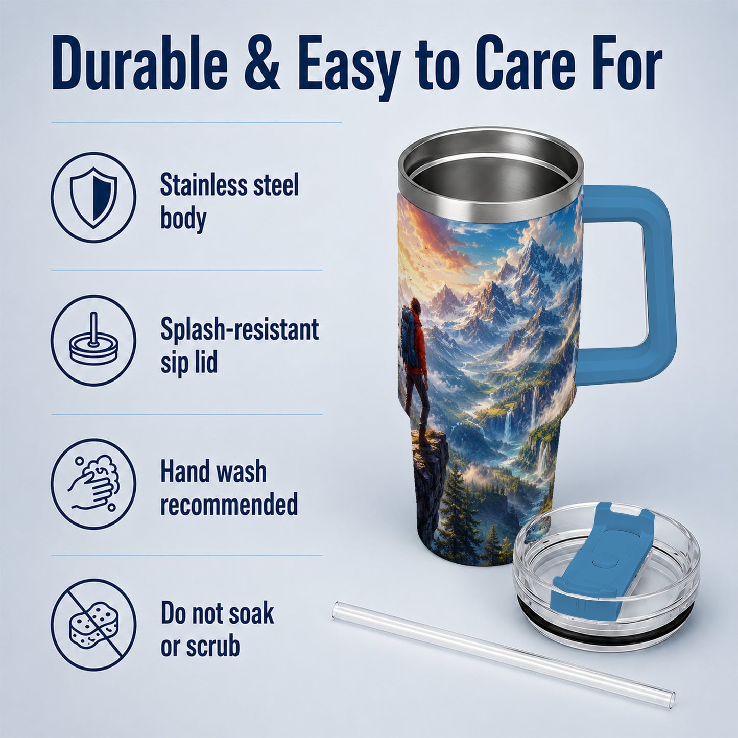 #pl[40oz|Blue] Mountain Hiker 40oz Tumbler with Handle, Alpine Valley Adventure