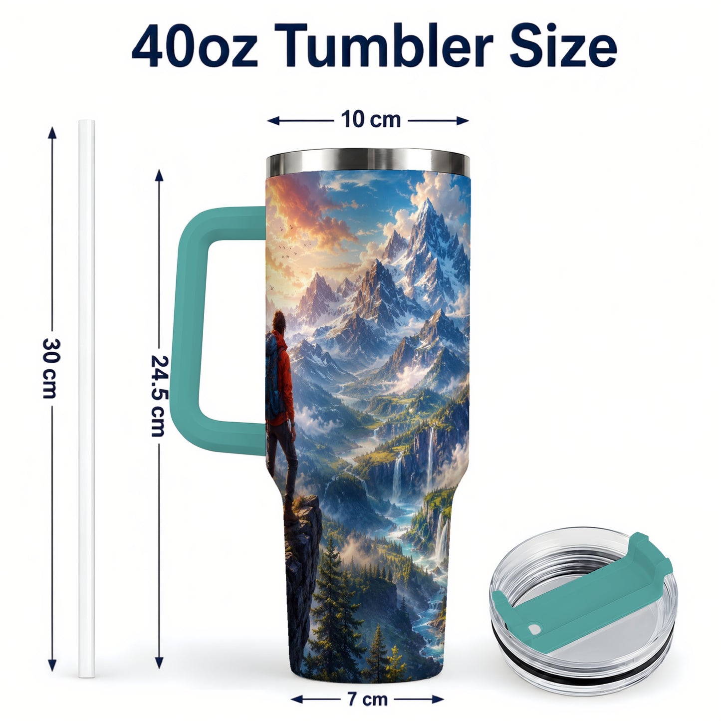 #pl[40oz|Green] Mountain Hiker 40oz Tumbler with Handle, Alpine Valley Adventure
