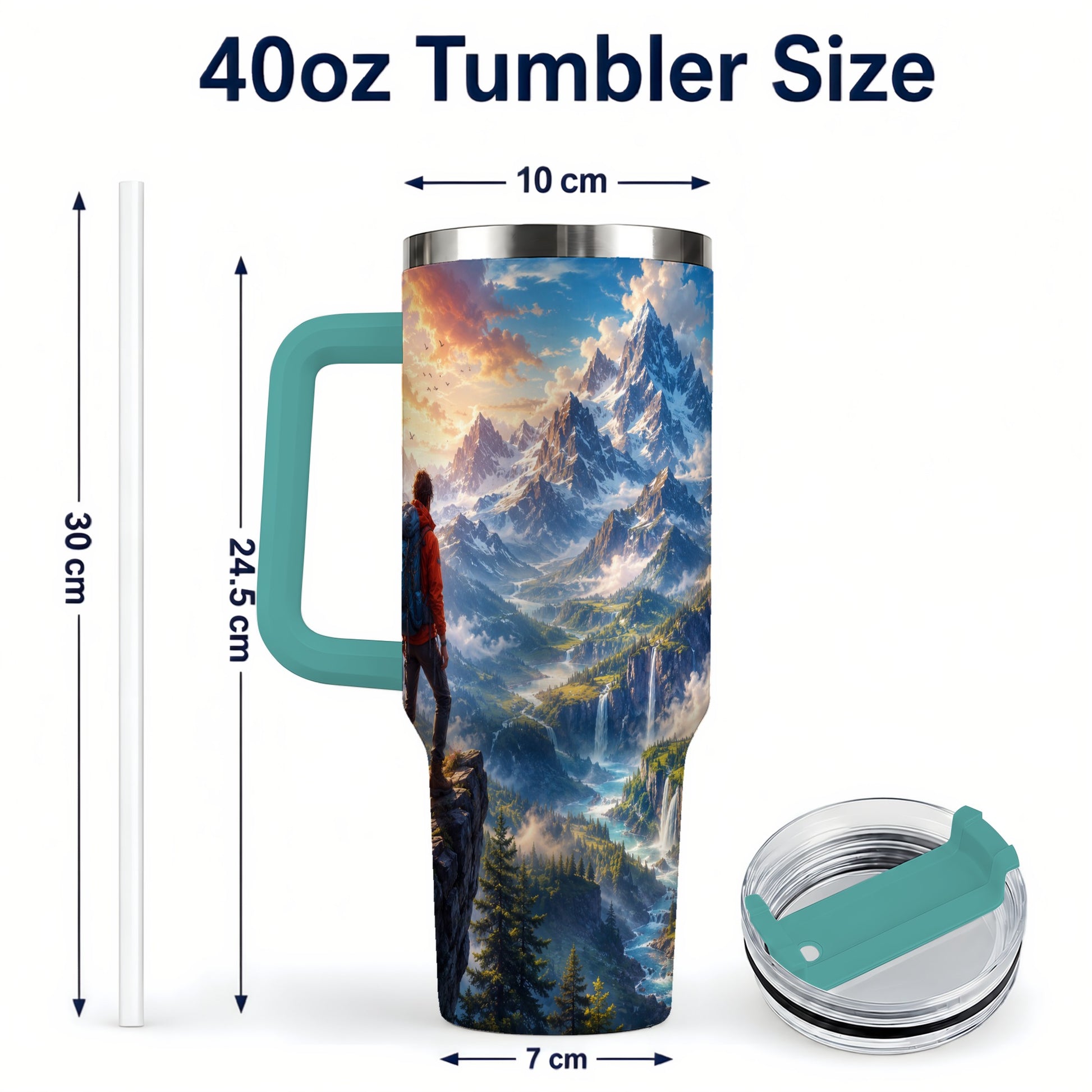 #pl[40oz|Green] Mountain Hiker 40oz Tumbler with Handle, Alpine Valley Adventure