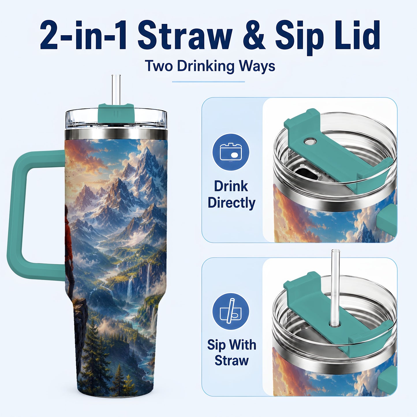 #pl[40oz|Green] Mountain Hiker 40oz Tumbler with Handle, Alpine Valley Adventure
