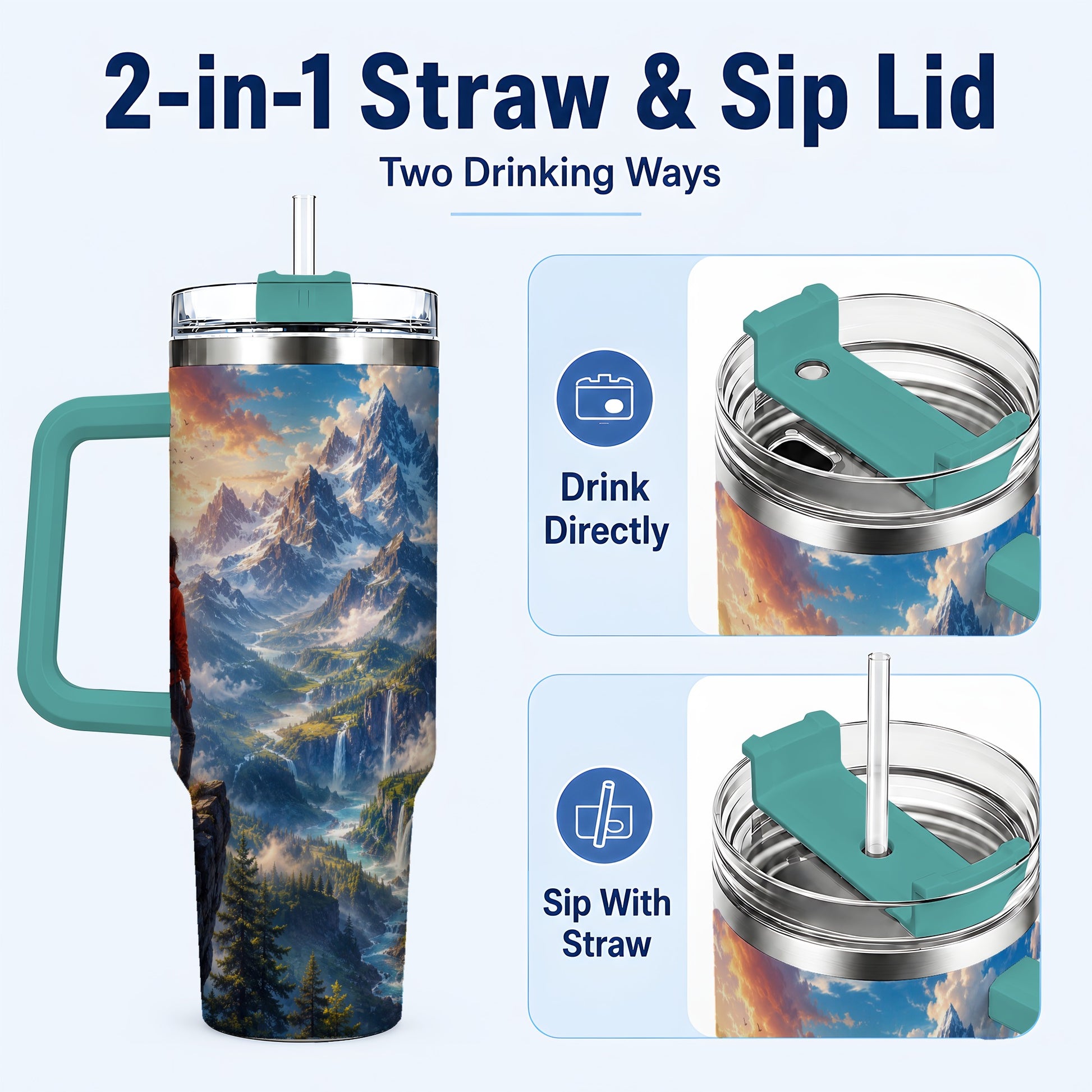 #pl[40oz|Green] Mountain Hiker 40oz Tumbler with Handle, Alpine Valley Adventure